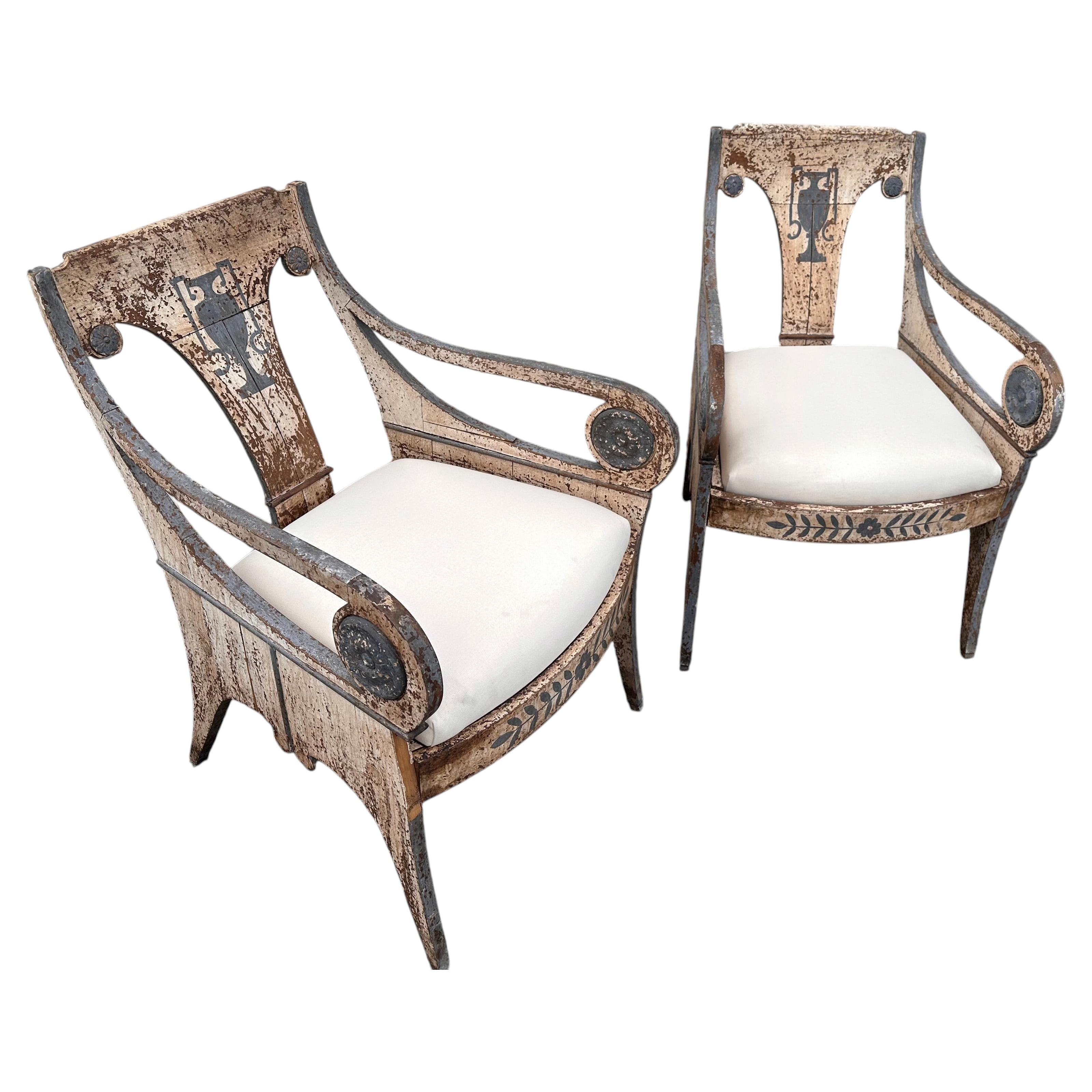 Pair of Neoclassical Painted Armchairs, Circa 1880