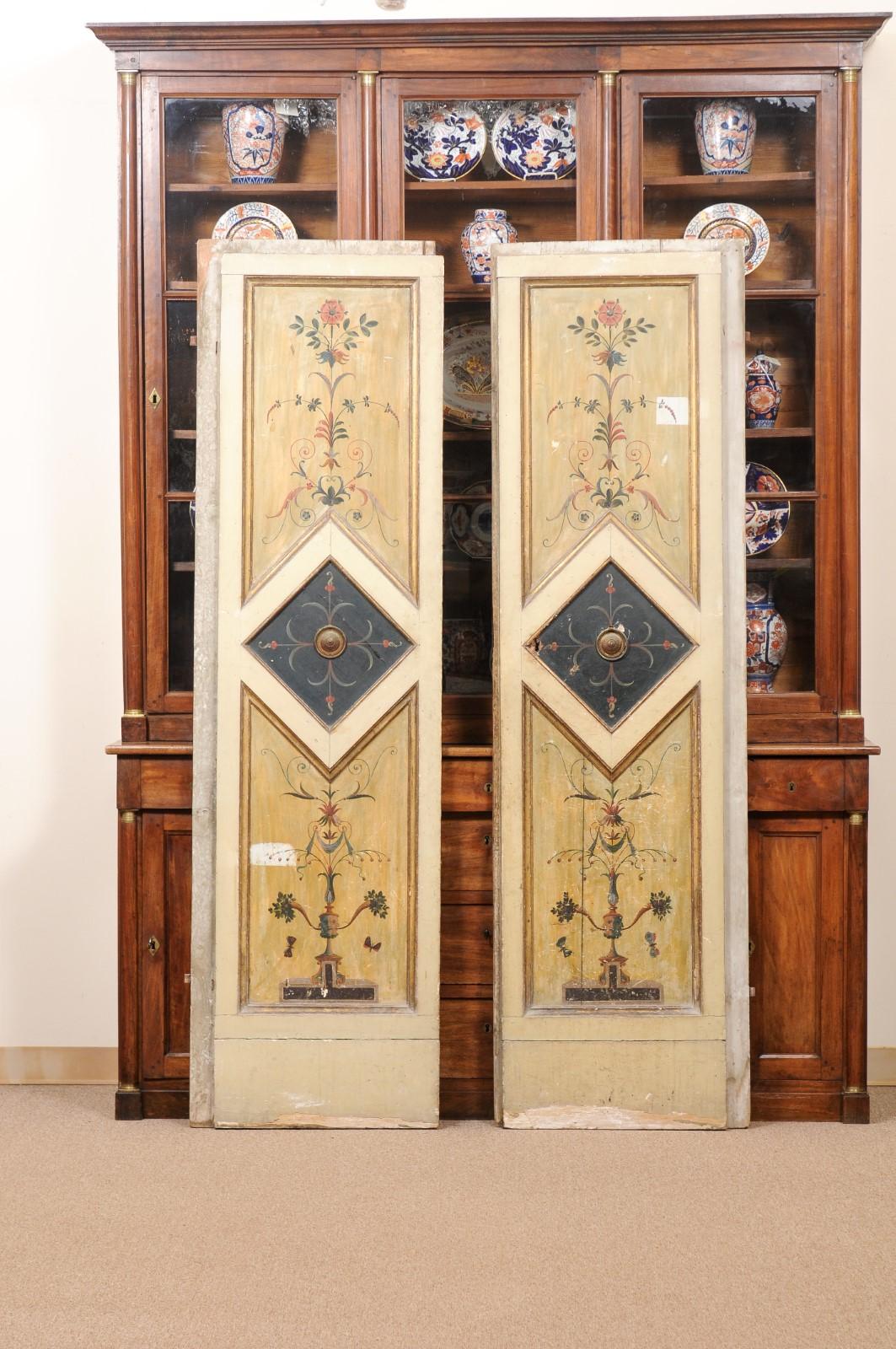 Pair of Neoclassical Painted Doors with Arabesque Designs, ca. 1800 In Good Condition For Sale In Atlanta, GA