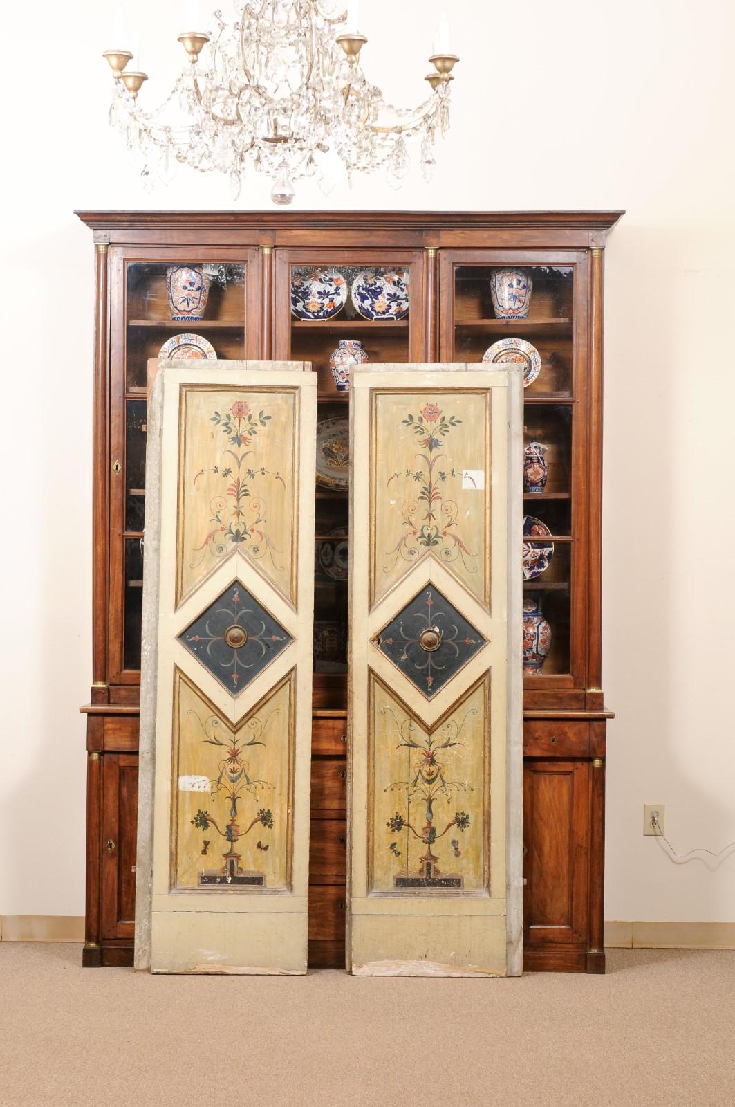 Early 19th Century Pair of Neoclassical Painted Doors with Arabesque Designs, ca. 1800 For Sale