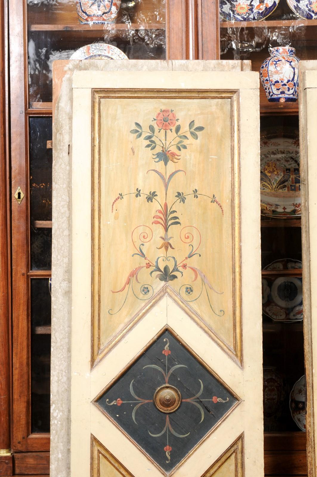 Pair of Neoclassical Painted Doors with Arabesque Designs, ca. 1800 For Sale 1