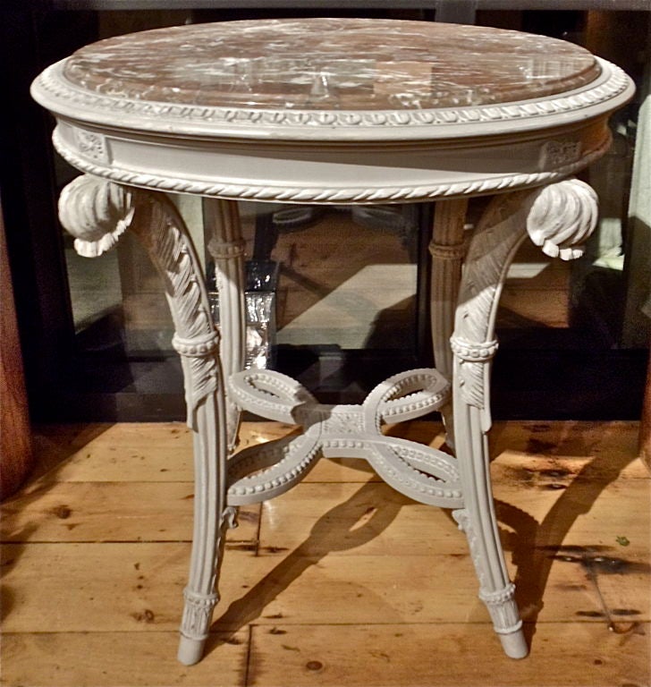 Mid-Century Modern Pair of Neoclassical Painted Marble Top Gueridons or End Tables