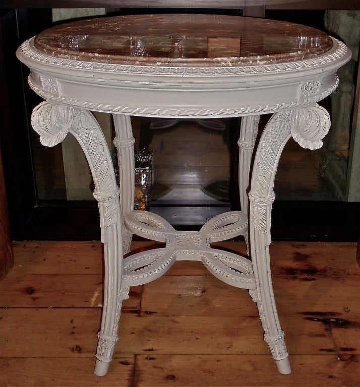 French Pair of Neoclassical Painted Marble Top Gueridons or End Tables