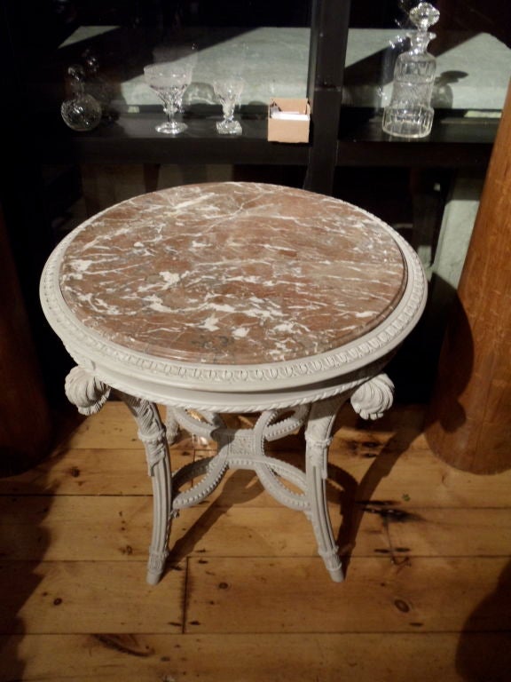 Pair of Neoclassical Painted Marble Top Gueridons or End Tables 1