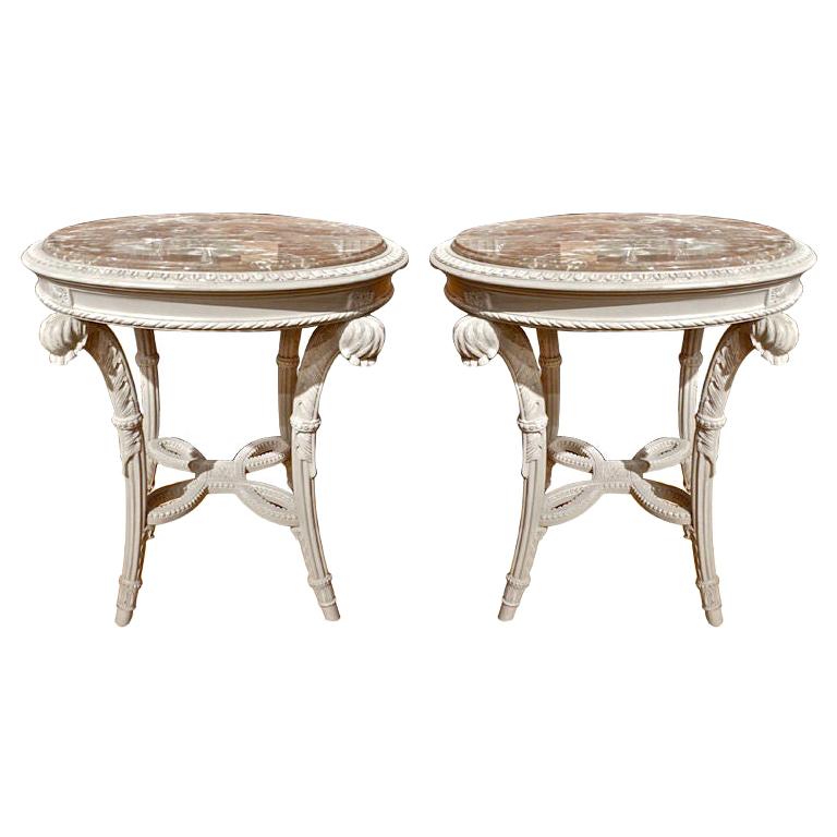 Pair of Neoclassical Painted Marble Top Gueridons or End Tables