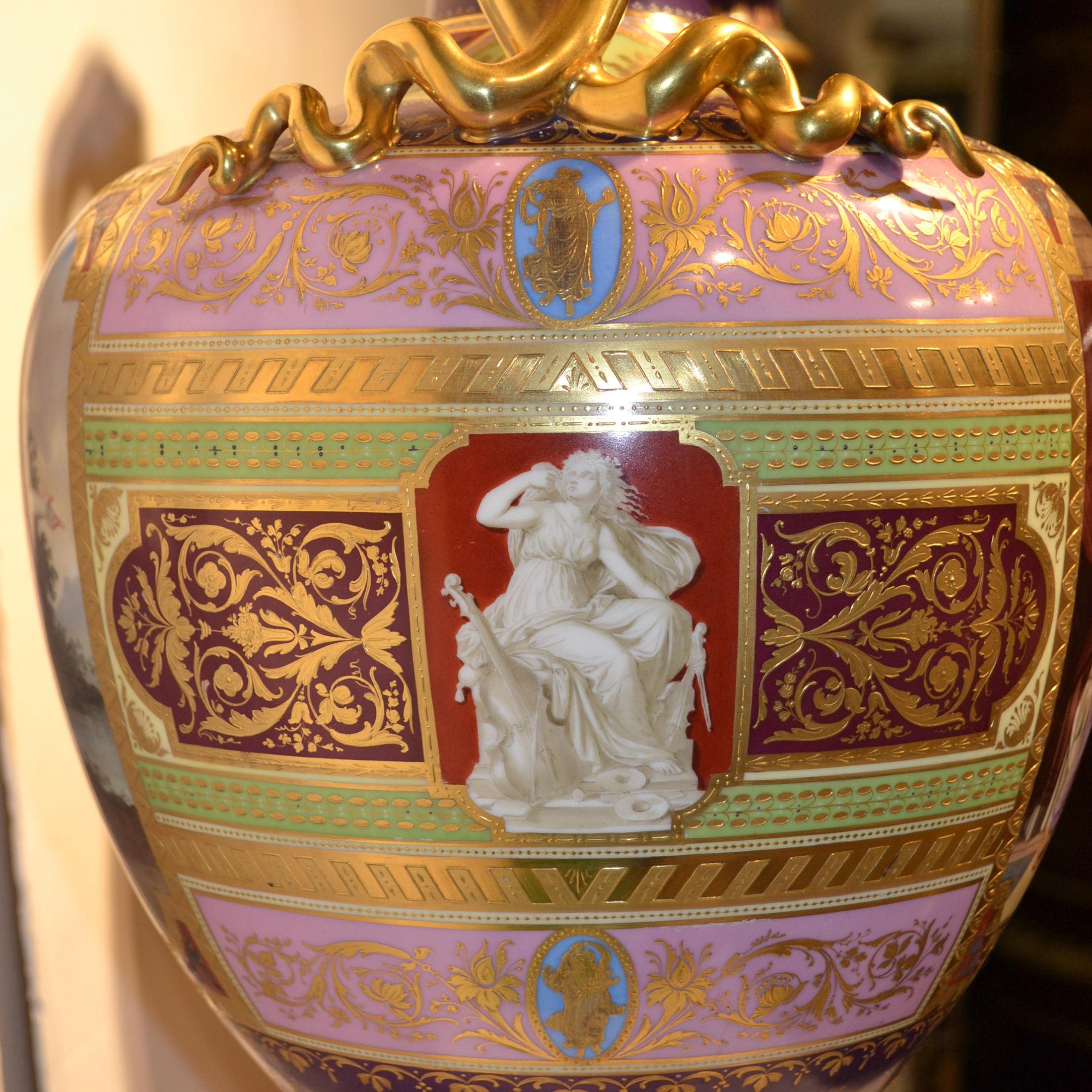 Pair of Neoclassical Palatial Royal Vienna Porcelain Vases 7
