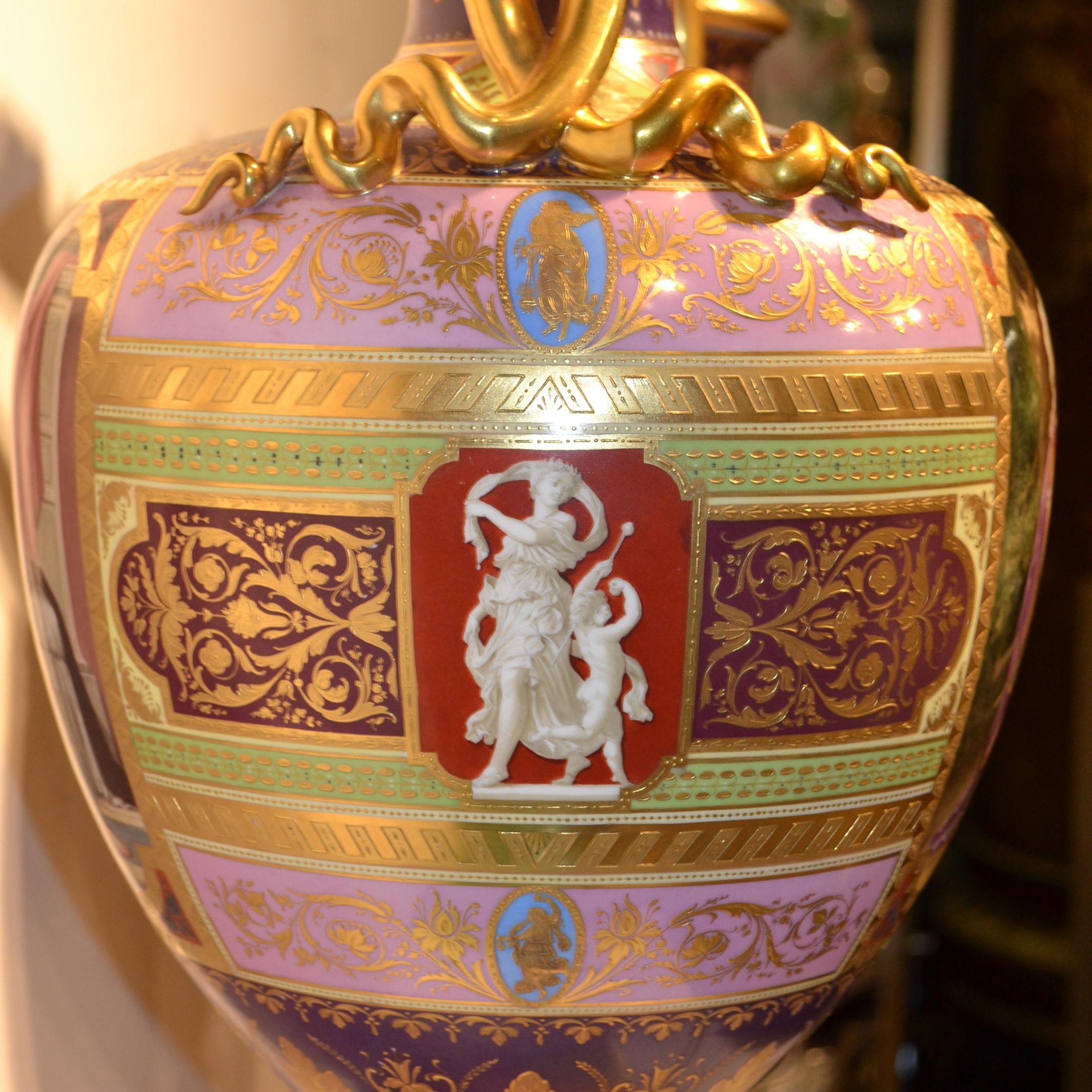 Pair of Neoclassical Palatial Royal Vienna Porcelain Vases 8