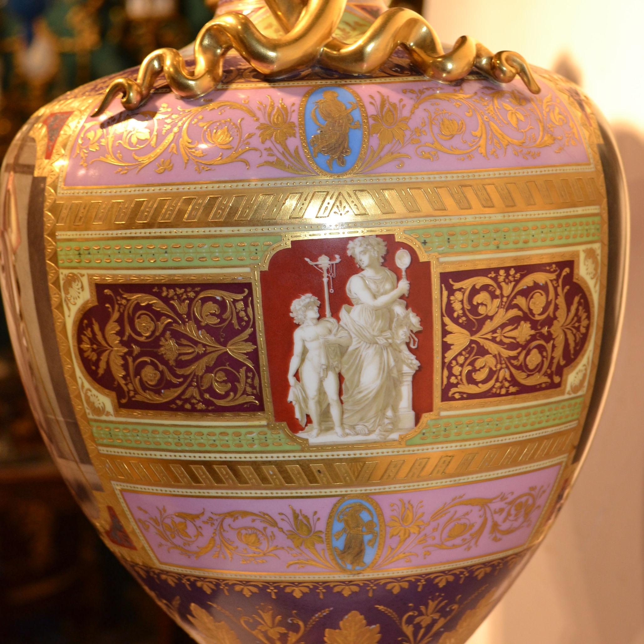 Pair of Neoclassical Palatial Royal Vienna Porcelain Vases 9