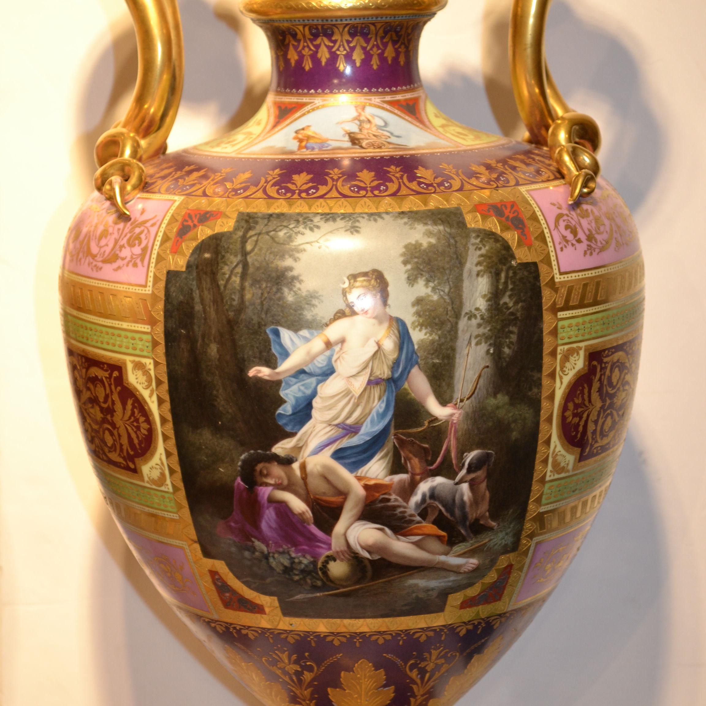 Hand-Painted Pair of Neoclassical Palatial Royal Vienna Porcelain Vases