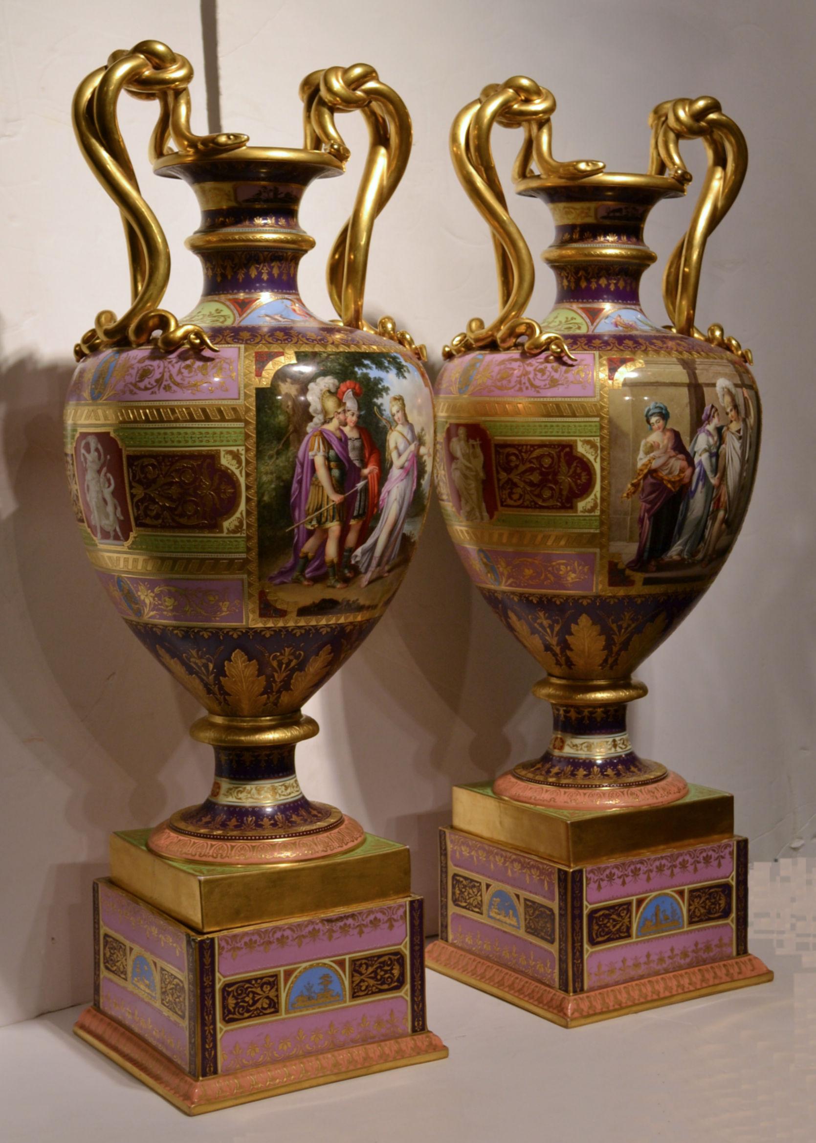 Pair of Neoclassical Palatial Royal Vienna Porcelain Vases 3