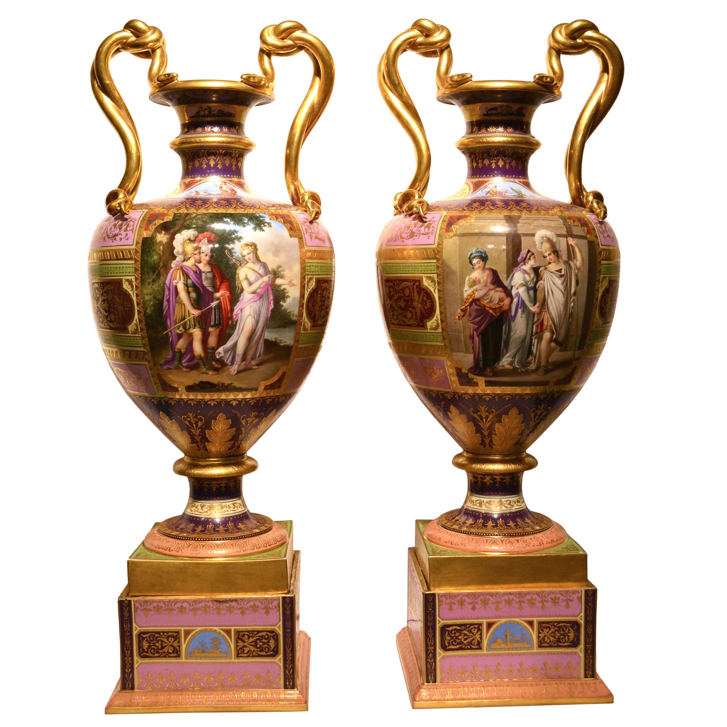 Pair of Neoclassical Palatial Royal Vienna Porcelain Vases