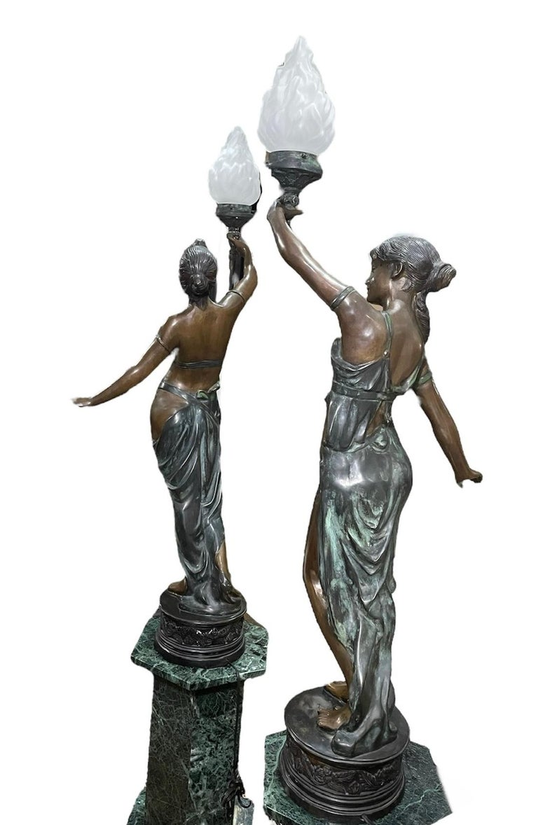 Pair of Neoclassical Patinated Bronze Nymphs Sculptures Torchere Lamps ...