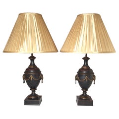 Pair of Neoclassical Patinated Urn Lamps
