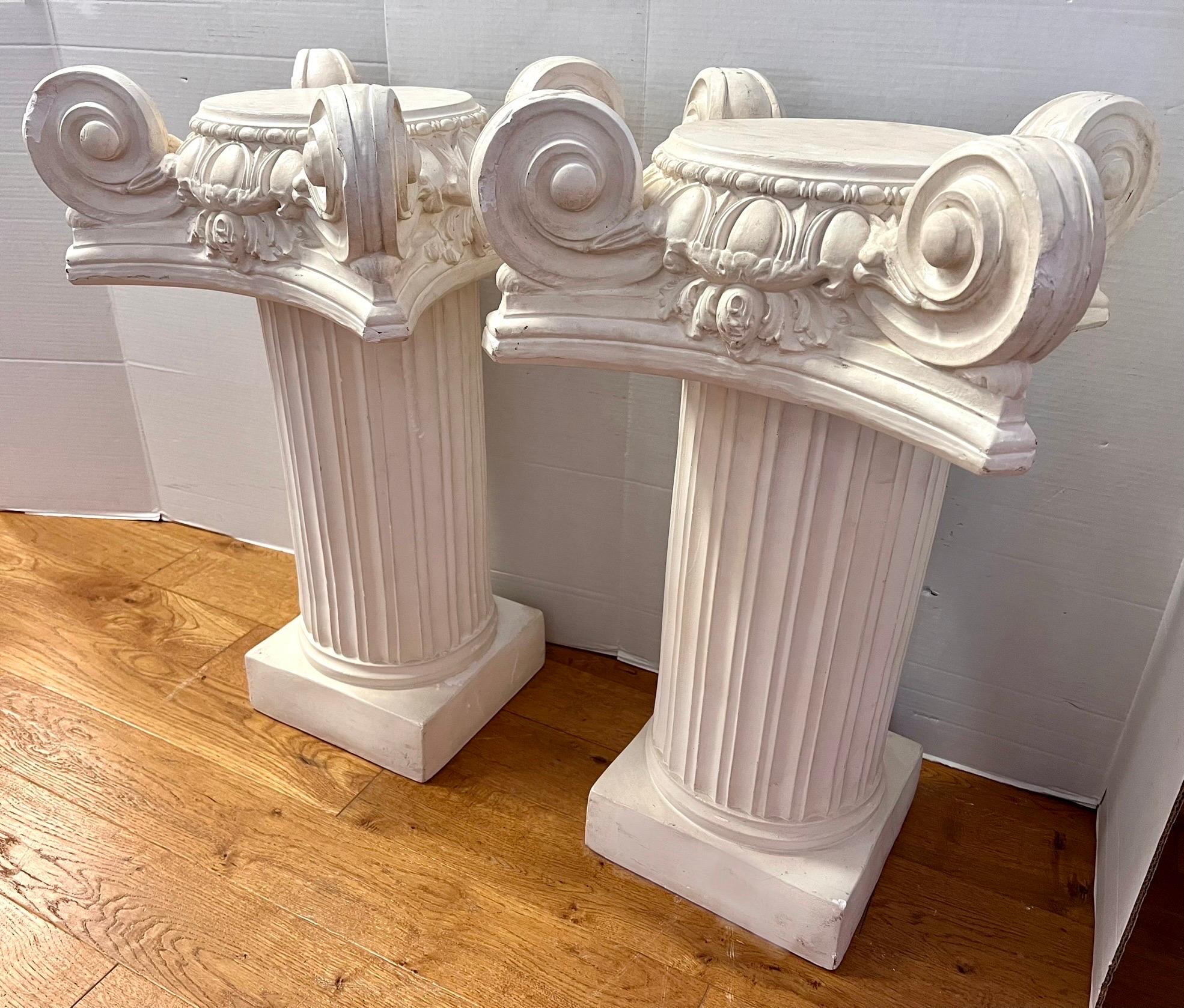 20th Century Pair of Neoclassical Pedestals Columns Side Tables For Sale