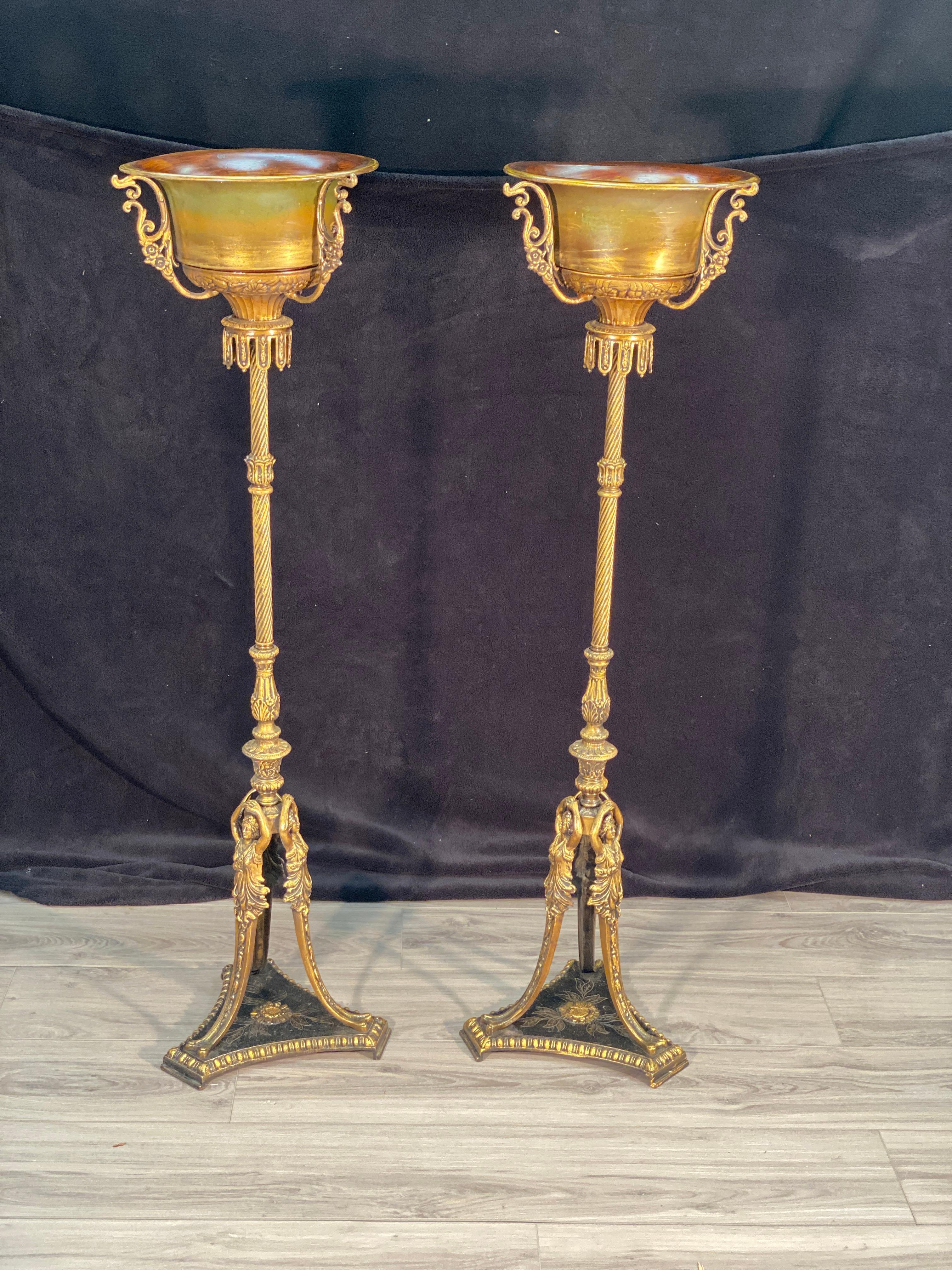 Copper Pair of Neoclassical Plant Stands For Sale