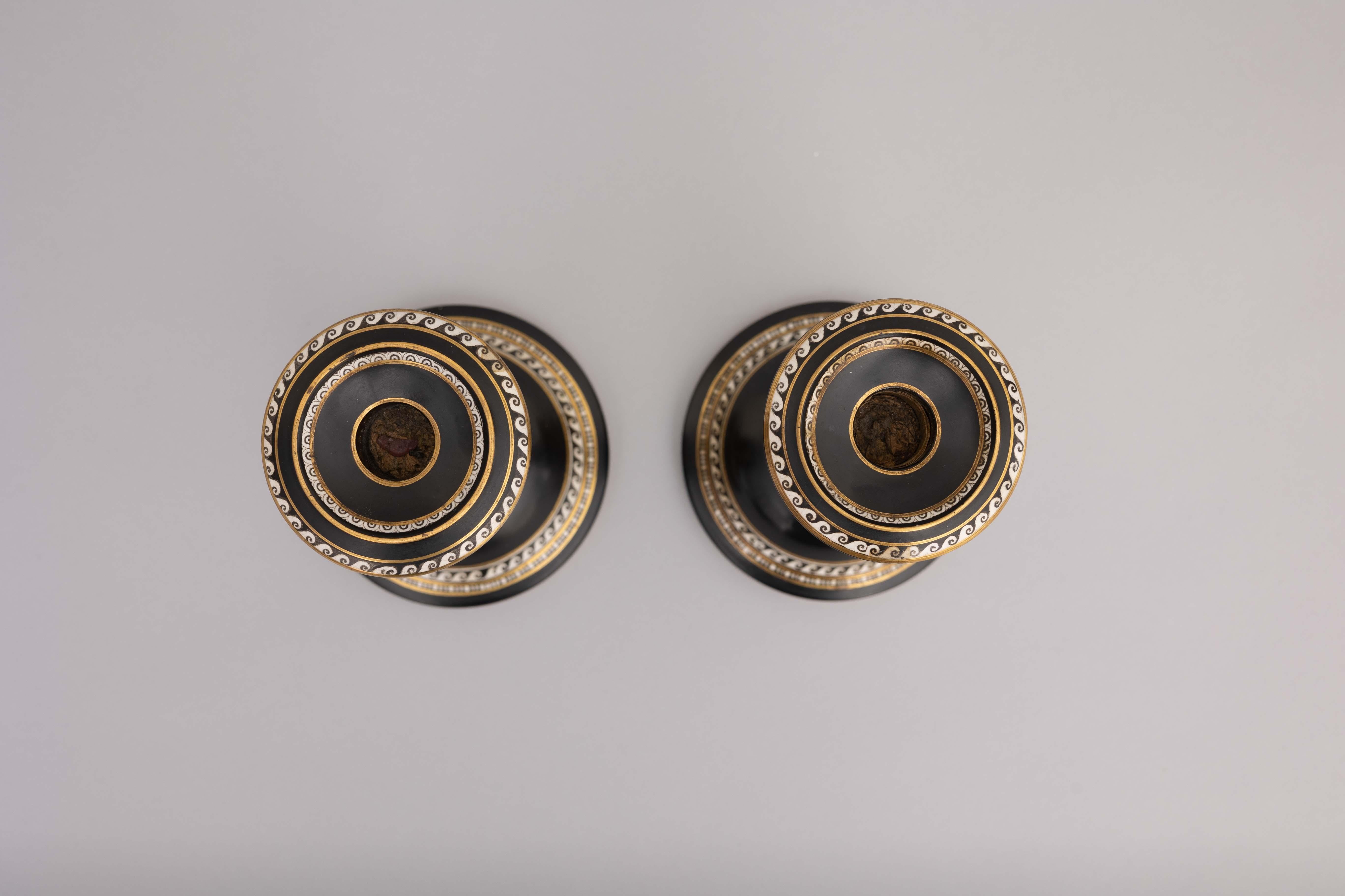 Neoclassical Revival Pair of Neoclassical Pottery Candlesticks by Pratt