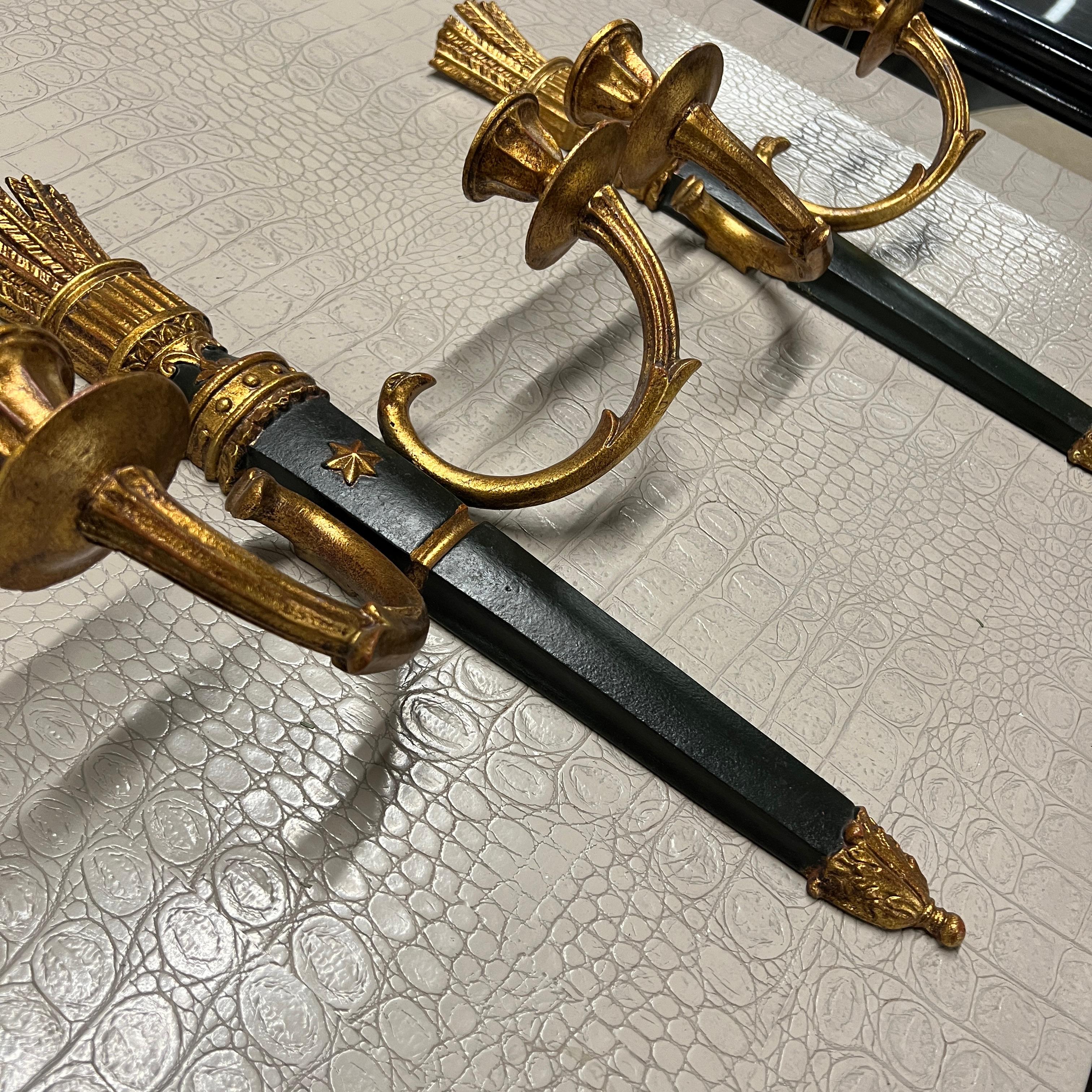 Pair of Neoclassical Quiver Themed Gilt Wall Sconces by Palladio For Sale 4