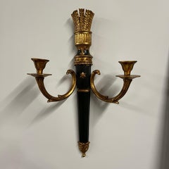 Pair of Neoclassical Quiver Themed Gilt Wall Sconces by Palladio