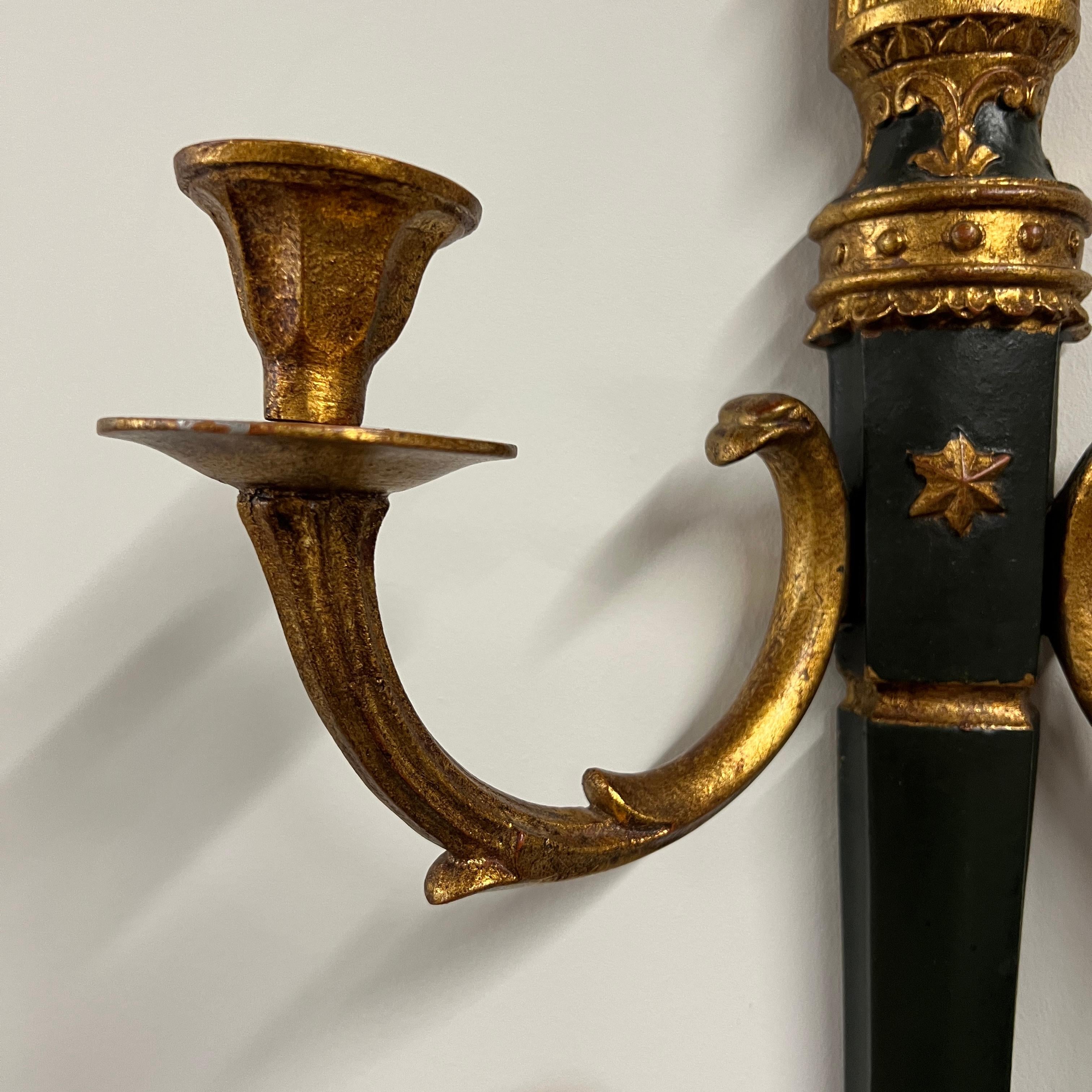 Metal Pair of Neoclassical Quiver Themed Gilt Wall Sconces by Palladio