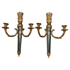 Pair of Neoclassical Quiver Themed Gilt Wall Sconces by Palladio