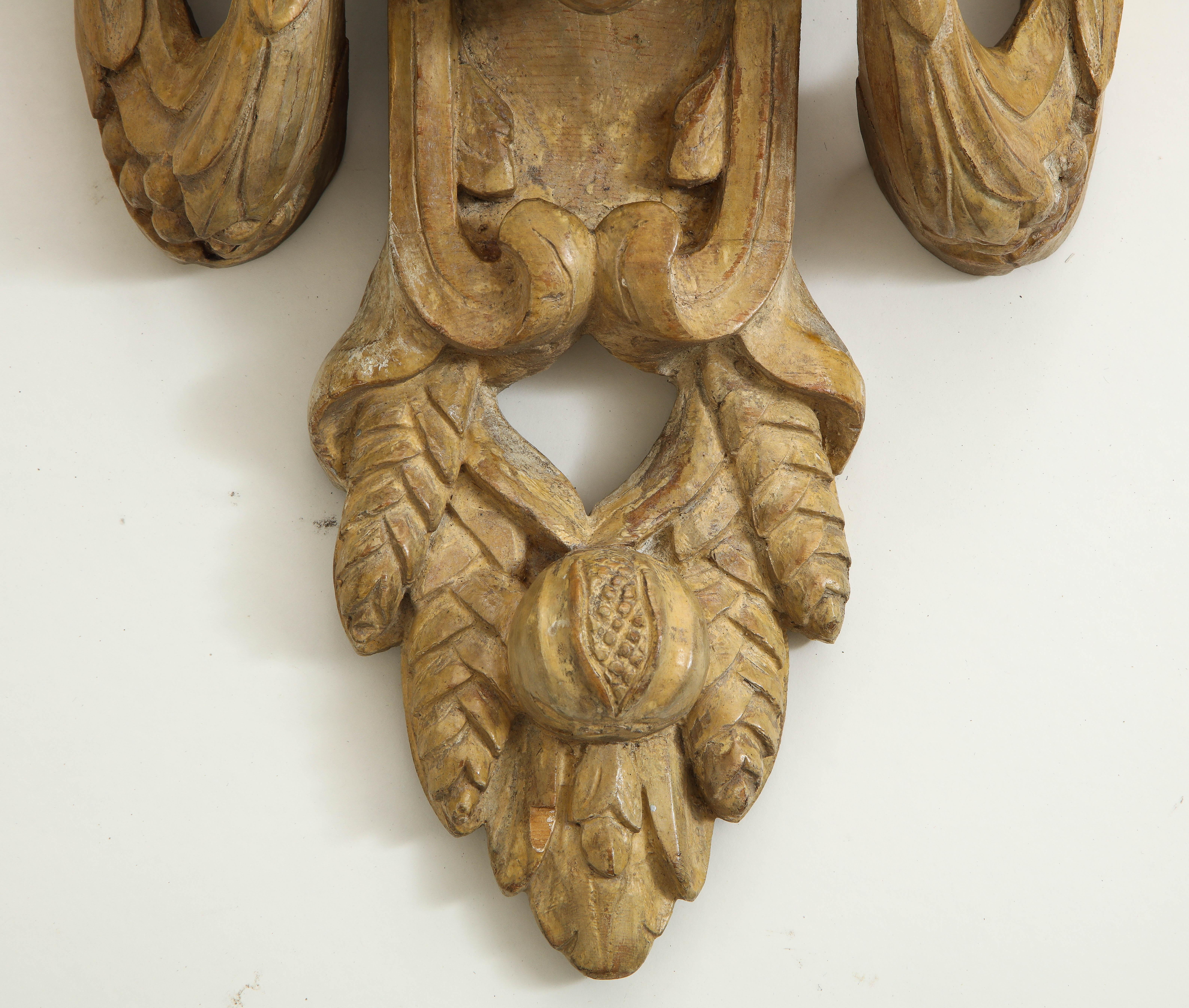 19th Century Pair of Neoclassical Ram's Head Limed Wall Brackets