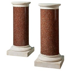 Antique Pair of Neoclassical Red Granite Column Pedestals