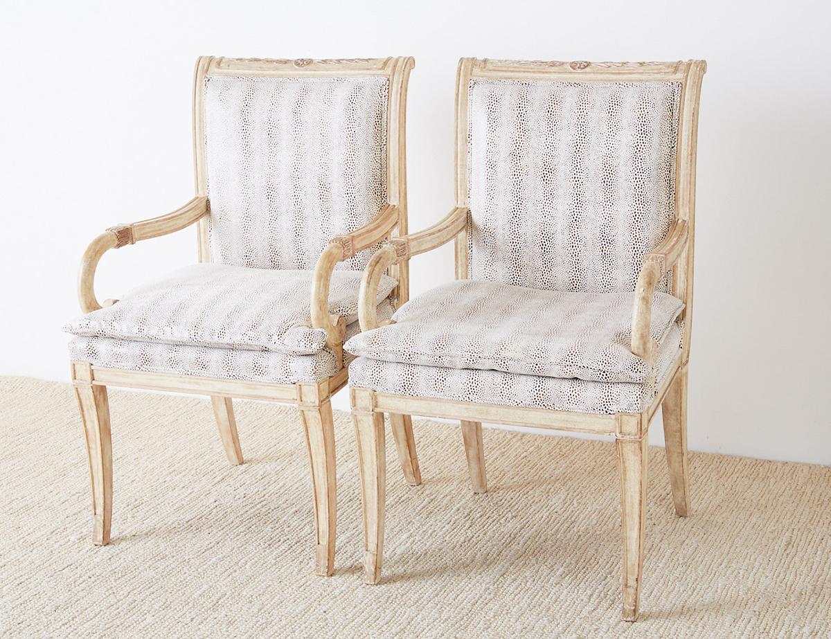 Italian Pair of Neoclassical Regency Style Armchairs or Library Chairs
