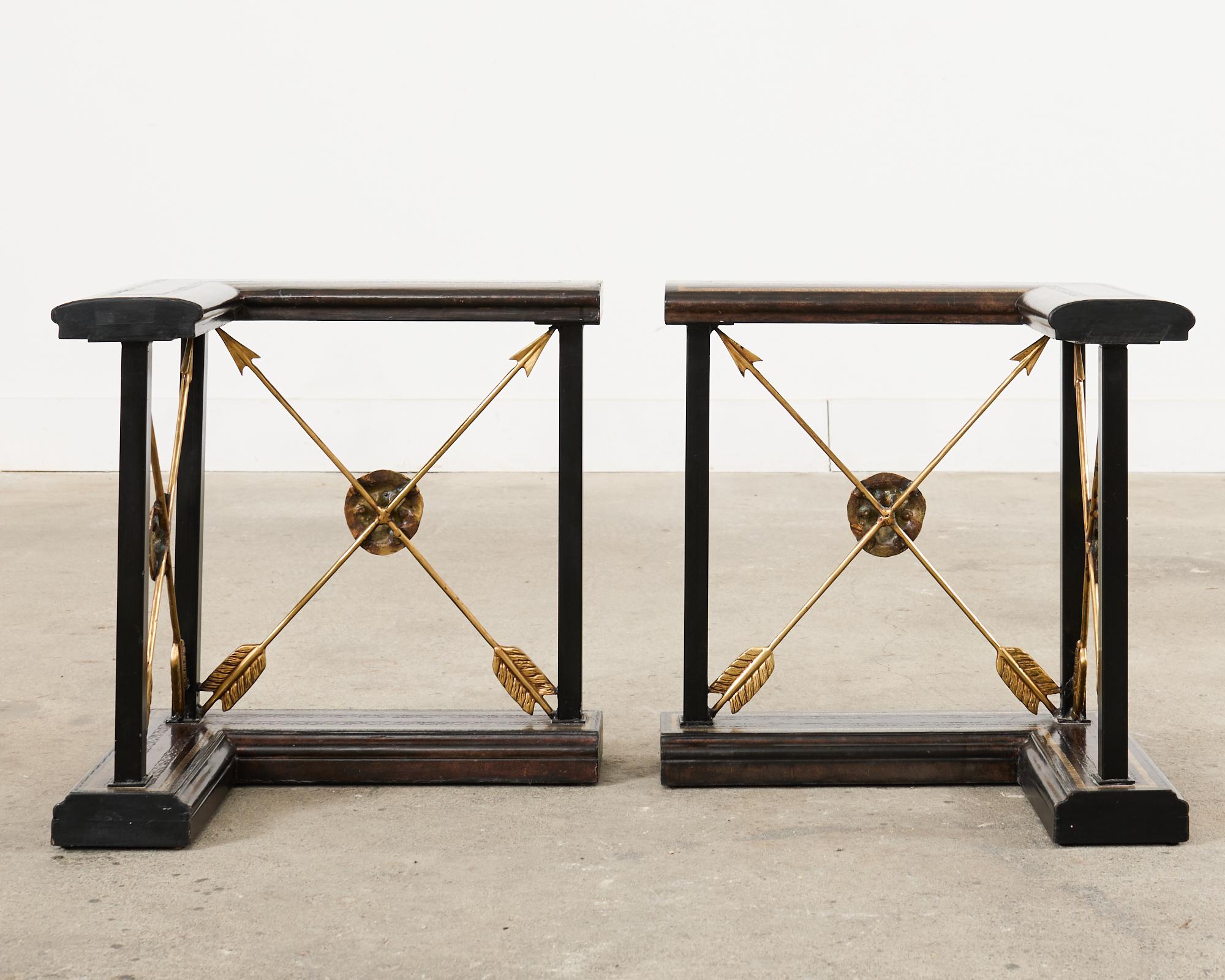 Pair of Neoclassical Regency Style Brass Fireplace Fender Benches 4