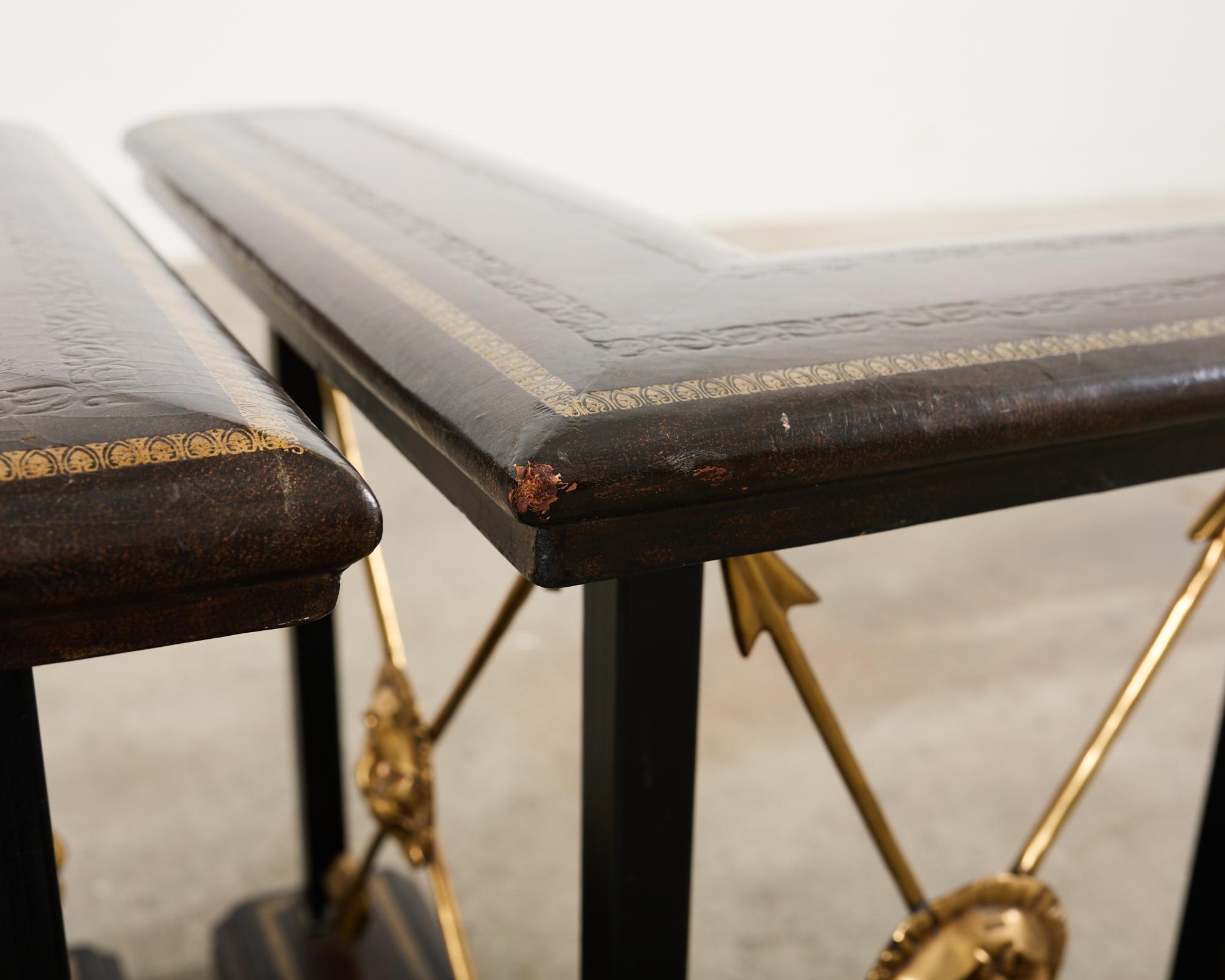 Pair of Neoclassical Regency Style Brass Fireplace Fender Benches 6