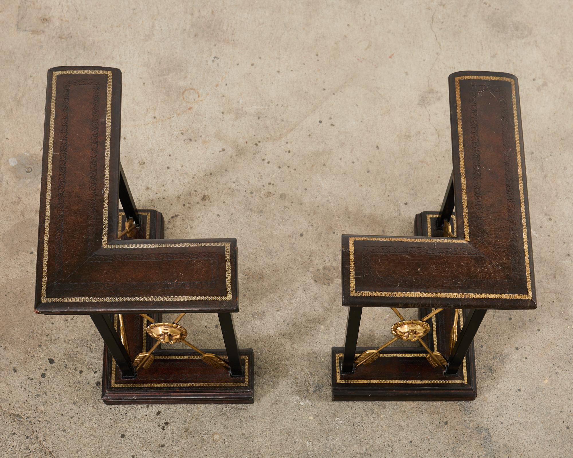 Painted Pair of Neoclassical Regency Style Brass Fireplace Fender Benches