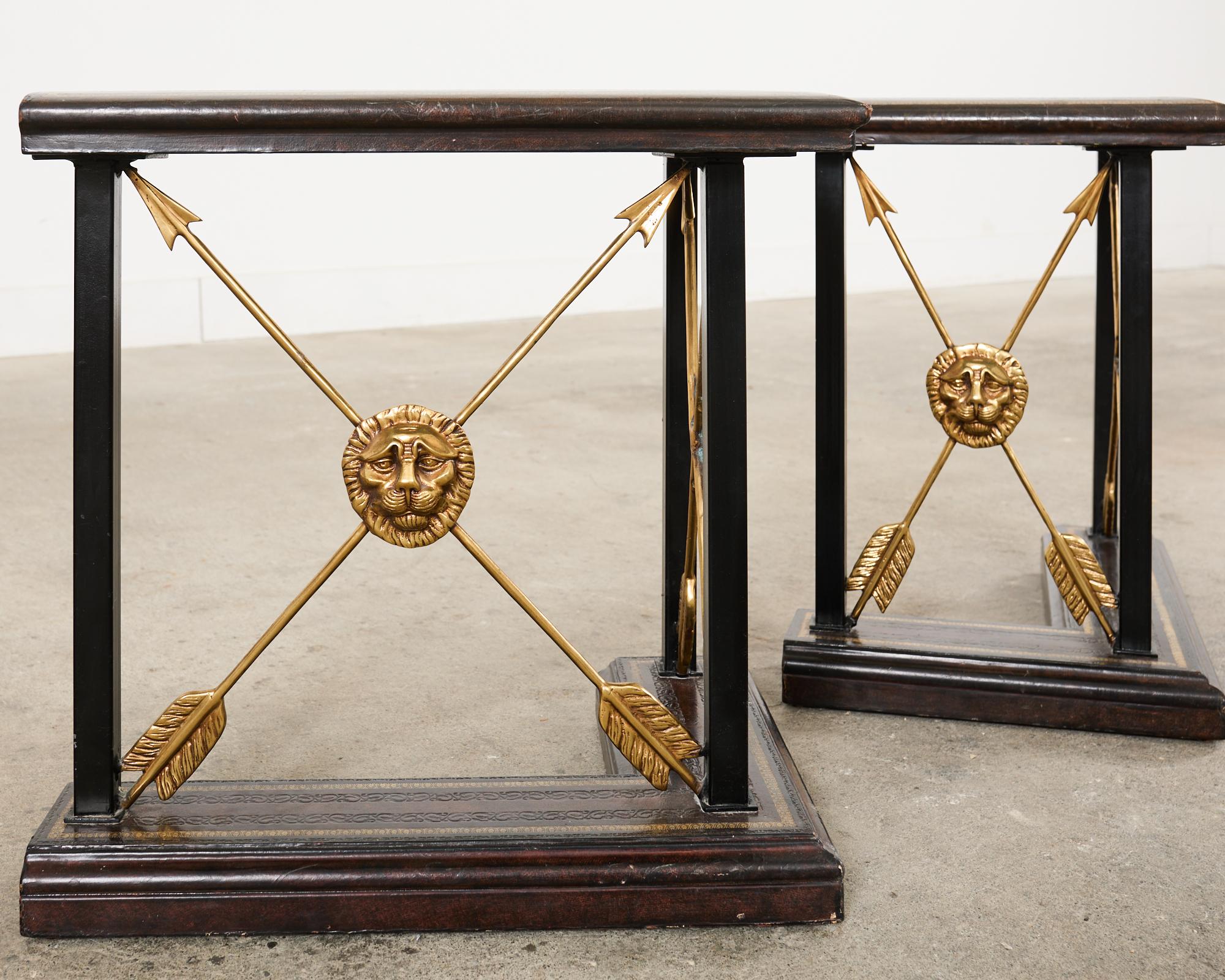 Pair of Neoclassical Regency Style Brass Fireplace Fender Benches In Good Condition In Rio Vista, CA