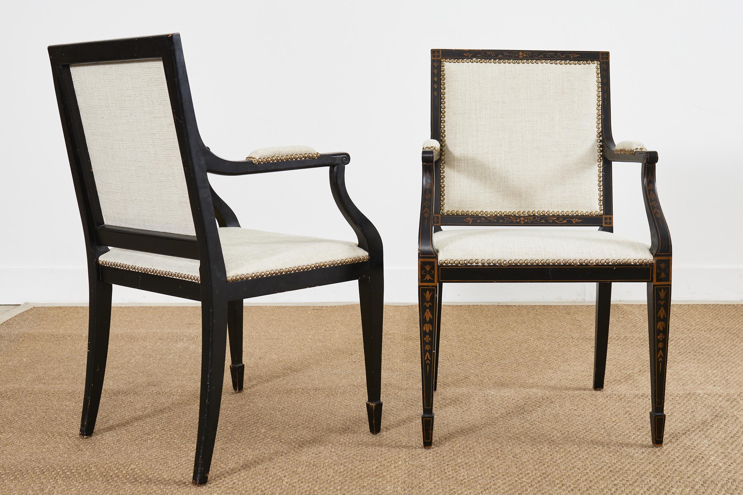 Pair of Neoclassical Regency Style Ebonized Mahogany Library Chairs 8