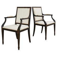 Pair of Neoclassical Regency Style Ebonized Mahogany Library Chairs