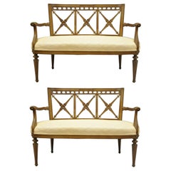 Pair of Neoclassical Regency Style Triple X-Form Arrow Back Settee Loveseats