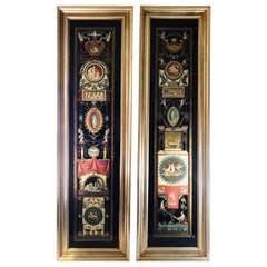 Pair of Neoclassical Reverse Paintings on Glass with Many Intricate Paintings