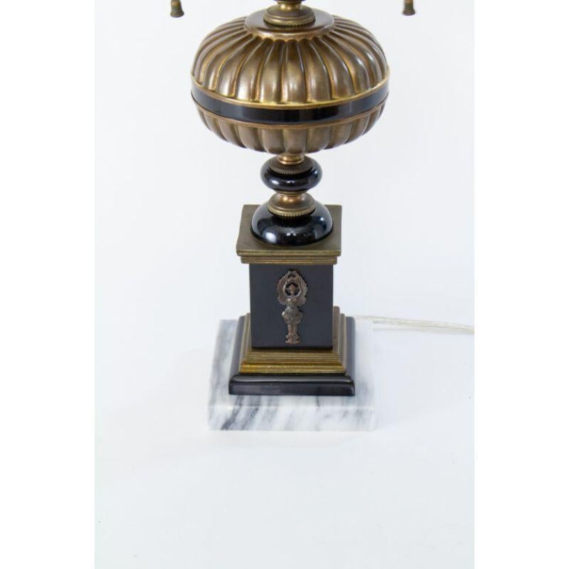 Pair of Neoclassical Revival Brass and Black Resin Lamps For Sale 5