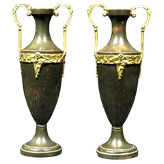 Pair of Neoclassical Revival Bronze Patinated Copper Urns, Circa 1900