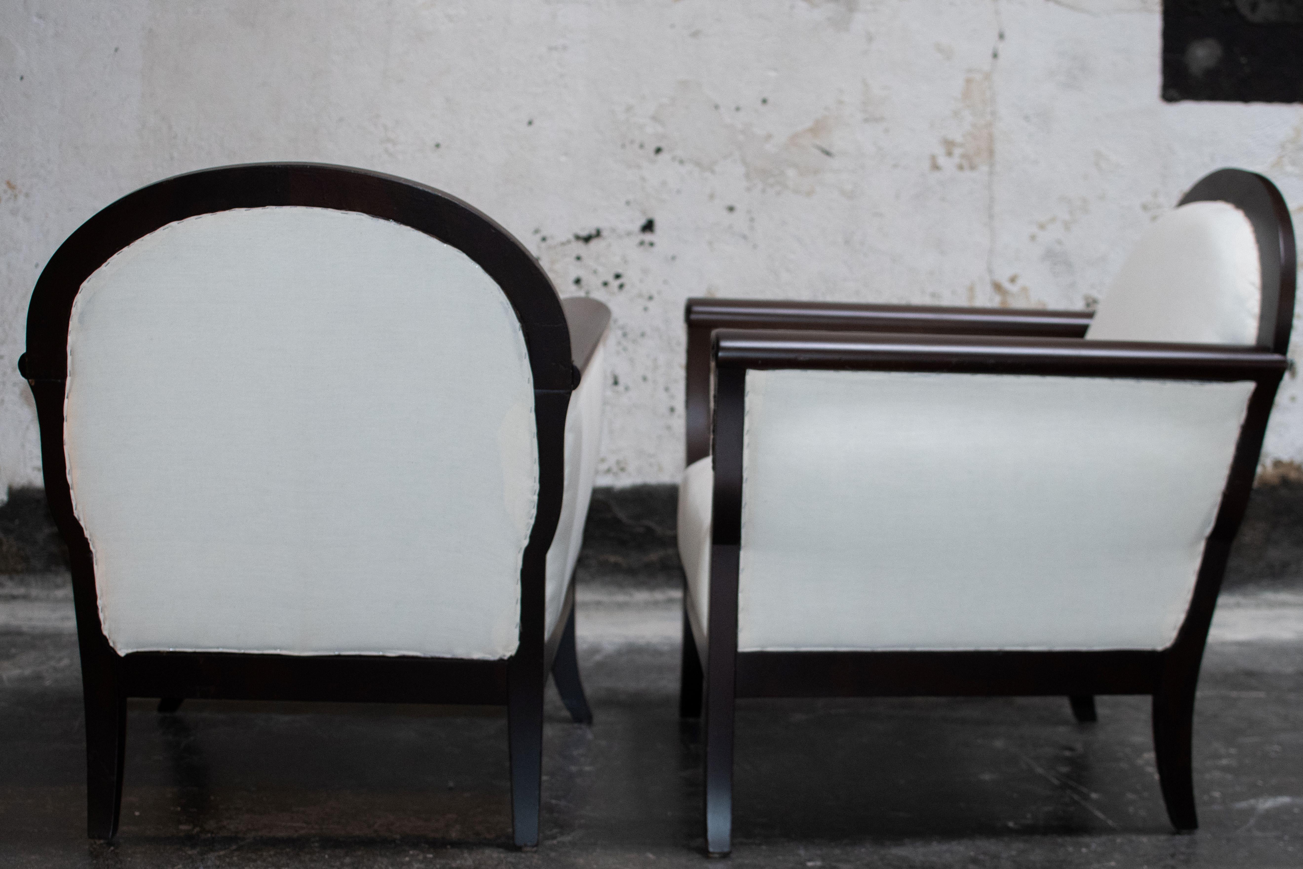 Biedermeier Pair of Neoclassical Revival Lounge Chairs - COM Ready For Sale