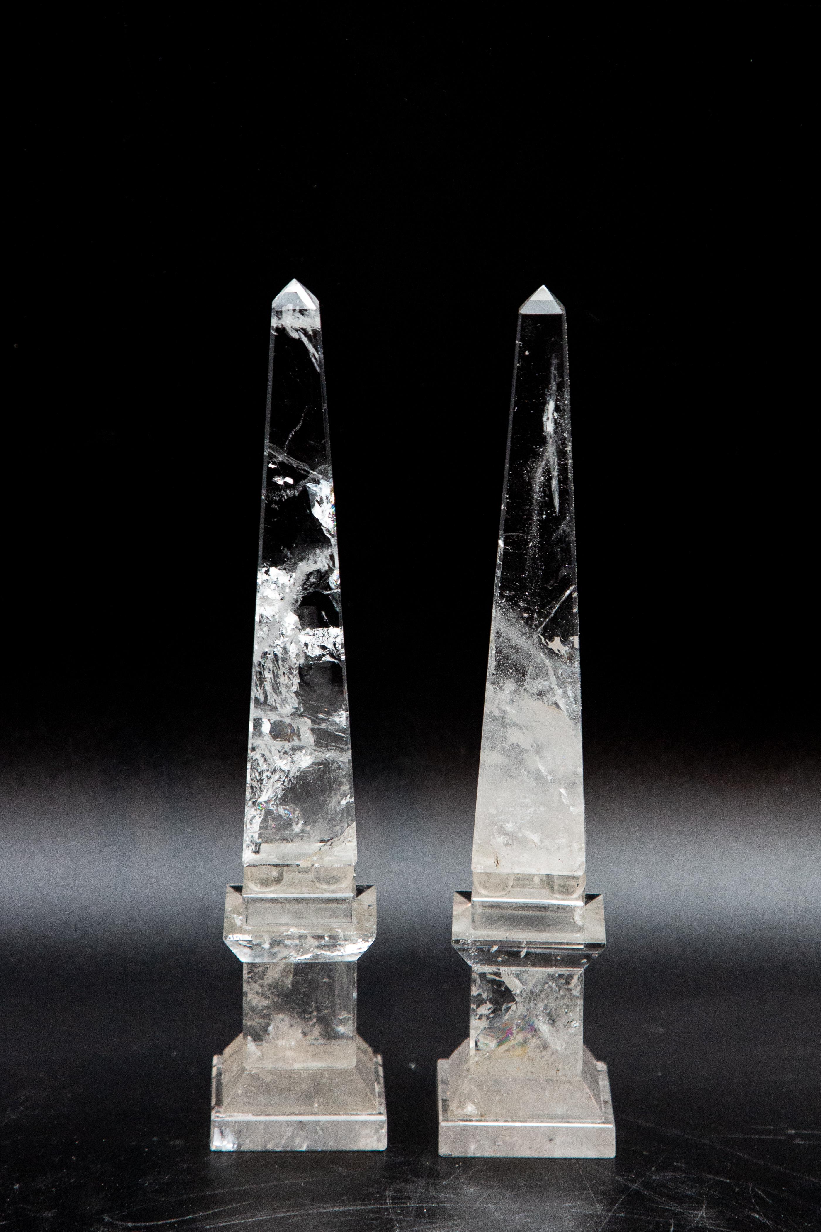 Malagasy Pair of Neoclassical Rock Crystal Obelisks