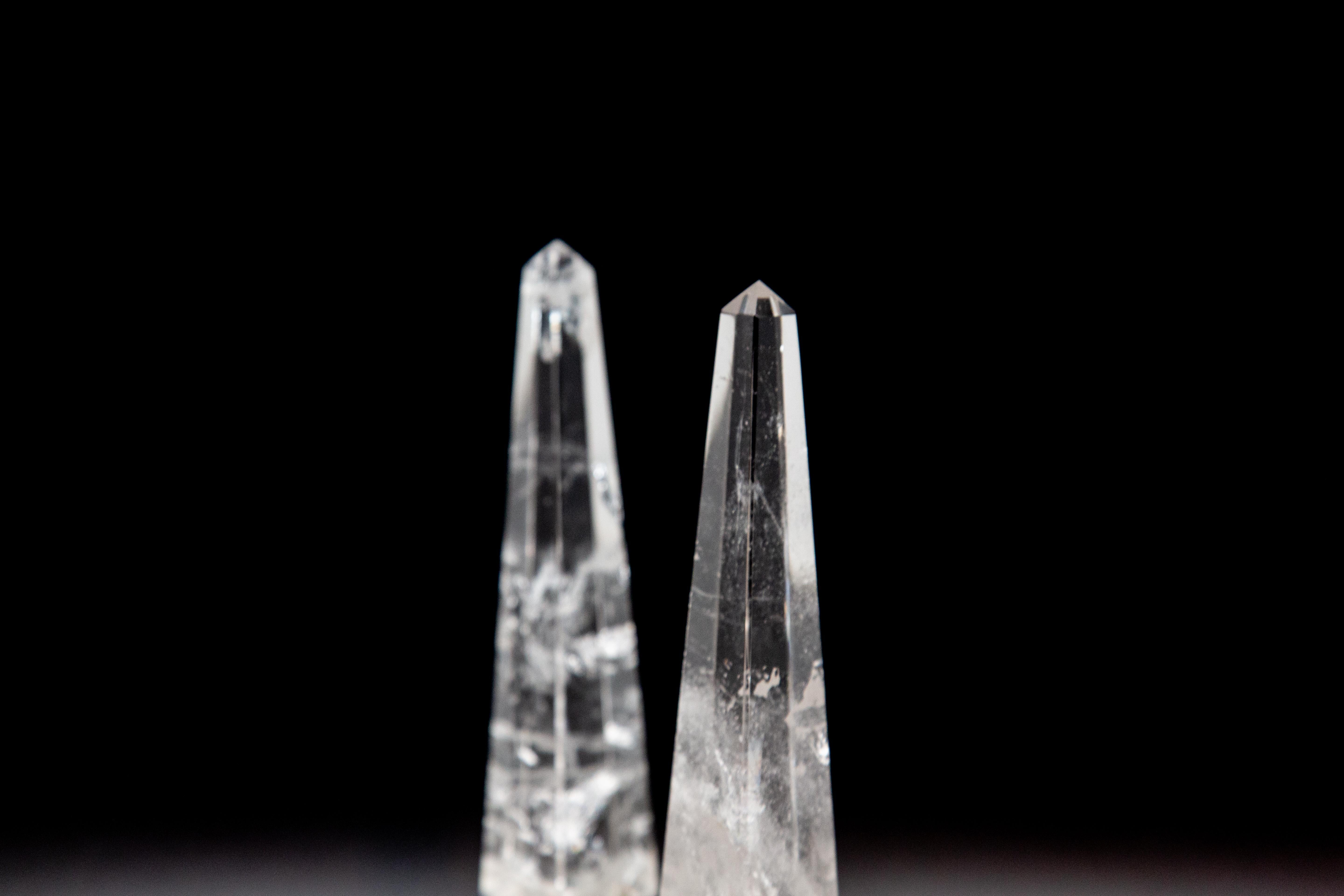 Contemporary Pair of Neoclassical Rock Crystal Obelisks