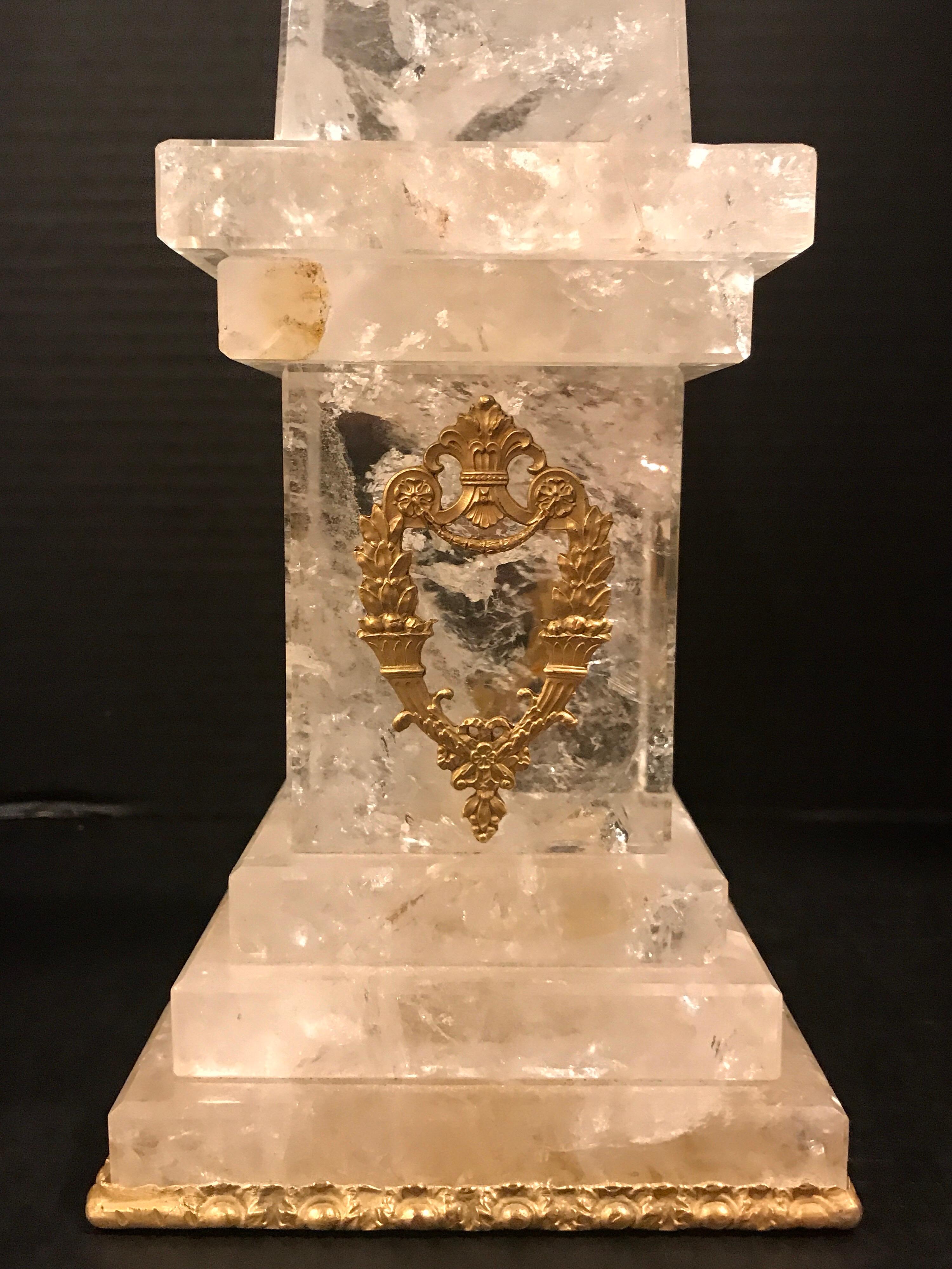 Pair of Neoclassical Rock Crystal Ormolu Mounted Obelisks For Sale 6