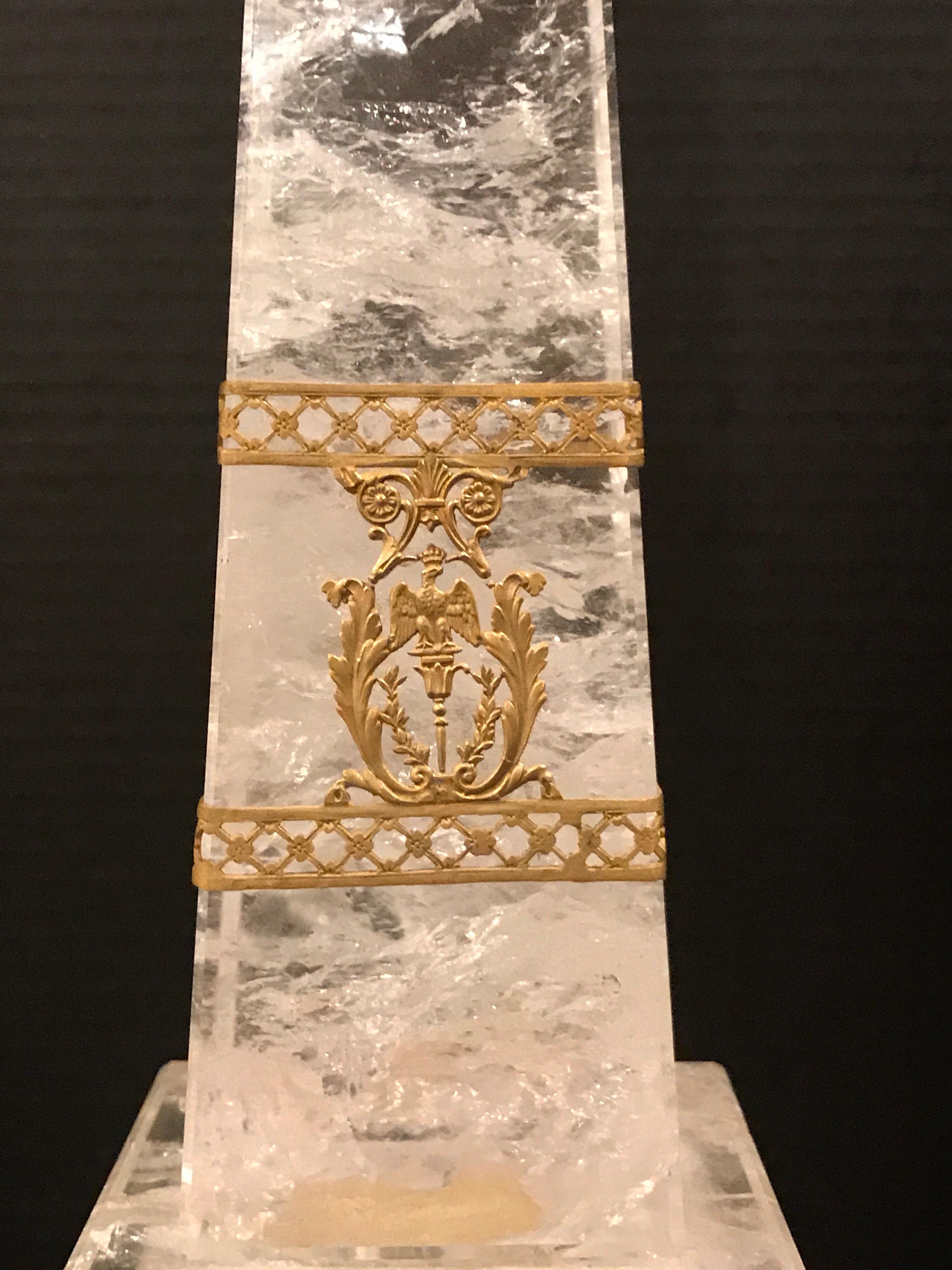 Pair of Neoclassical Rock Crystal Ormolu Mounted Obelisks For Sale 2