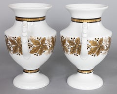 Pair of Neoclassical Royal Tettau German Porcelain White & Gold Urns c. 1930-50