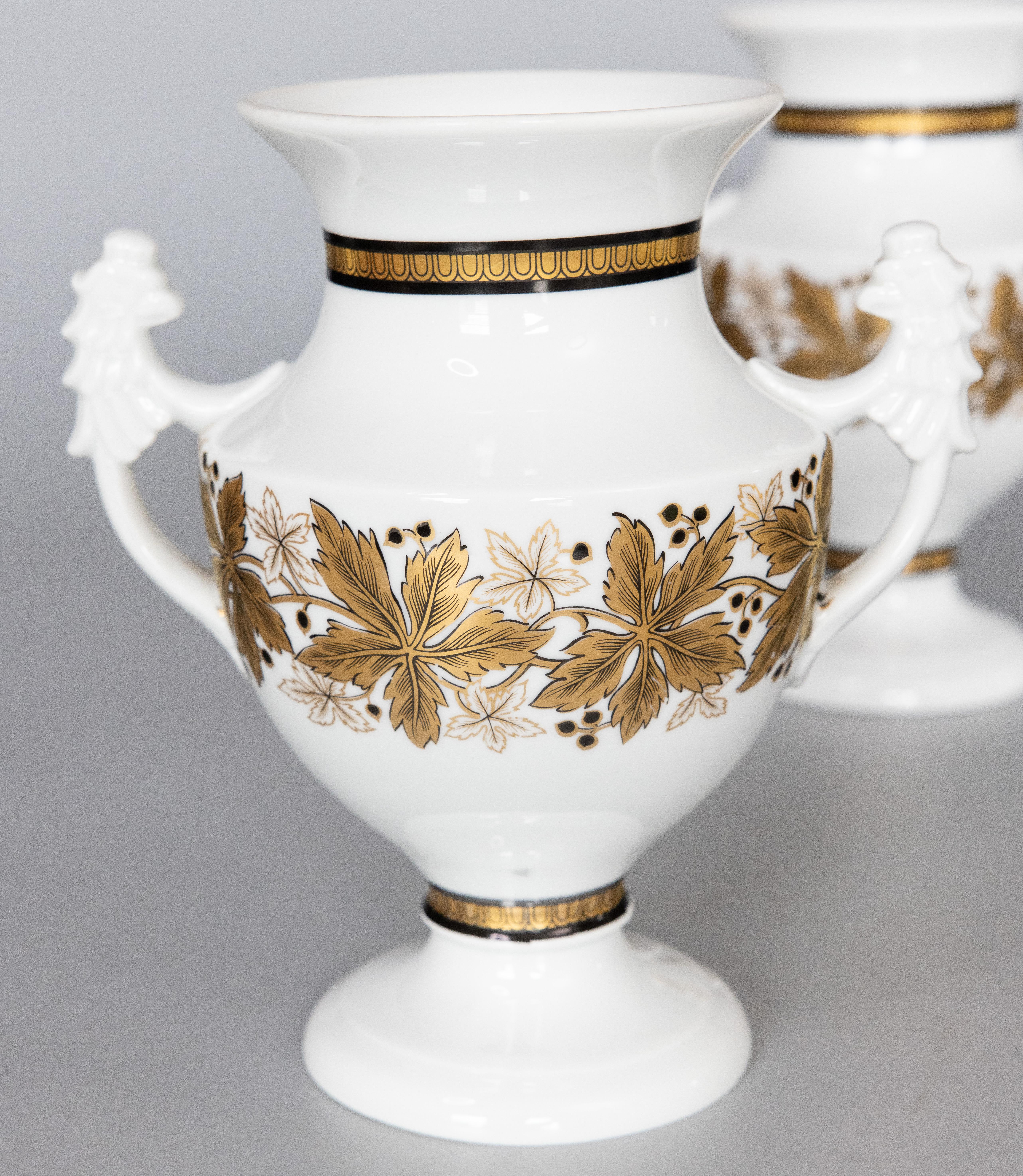 Pair of Neoclassical Royal Tettau German Porcelain White & Gold Urns c. 1930-50 For Sale 1