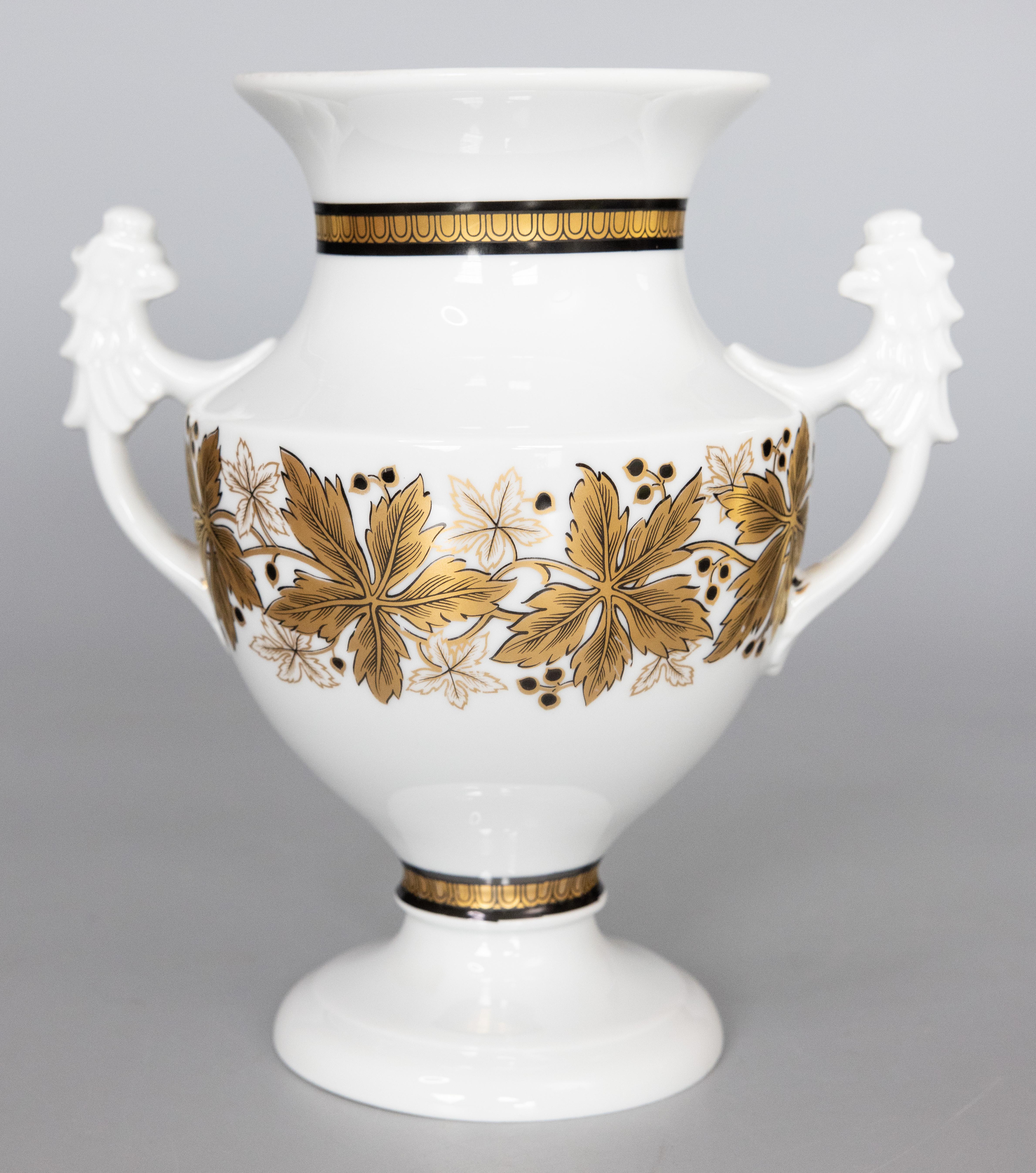 Pair of Neoclassical Royal Tettau German Porcelain White & Gold Urns c. 1930-50 For Sale 2