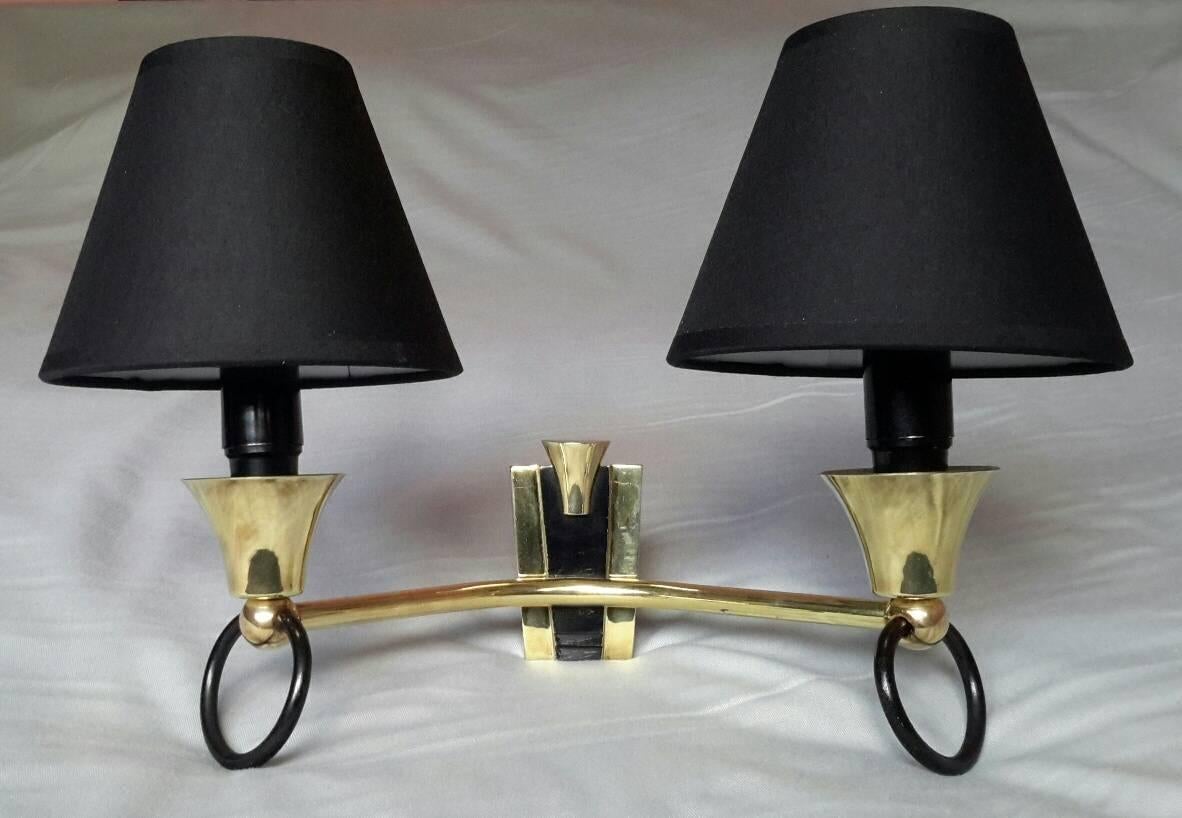 Brass Pair of Neoclassical Sconces, Maison Jansen Style, France, 1950s