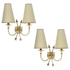 1950 Pair of Neoclassical Sconces with Two Crossed Arrows by Maison Lunel