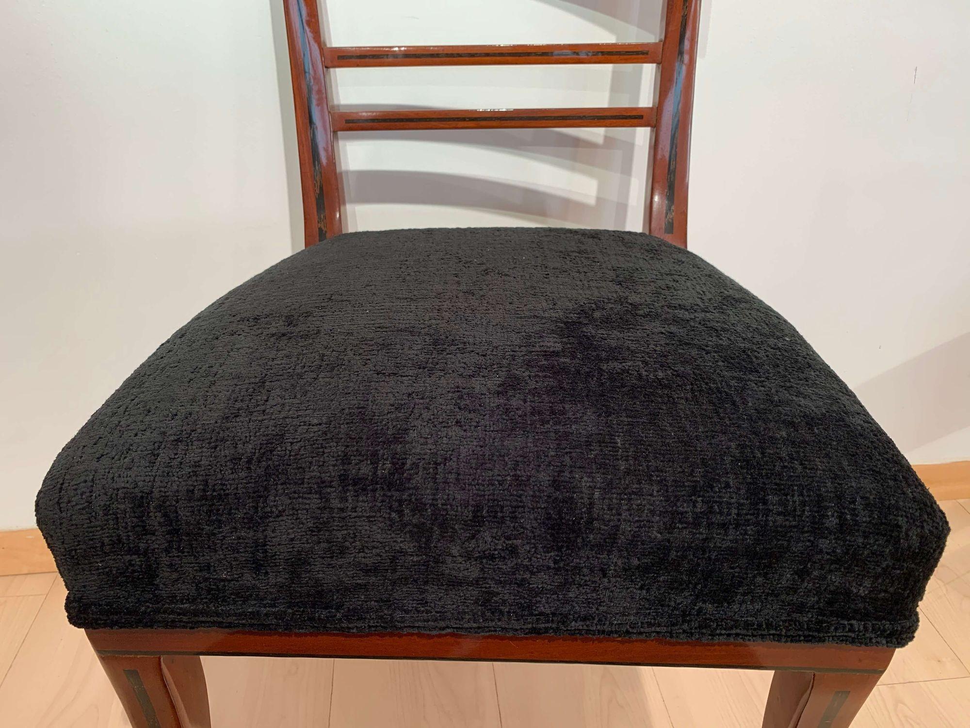 Biedermeier Side Chair, Mahogany, Ebony Inlays, Black Velvet, Austria circa 1820 For Sale 5