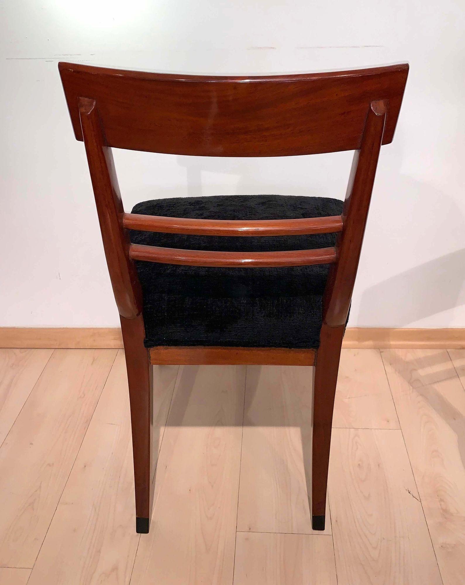 Biedermeier Side Chair, Mahogany, Ebony Inlays, Black Velvet, Austria circa 1820 For Sale 7