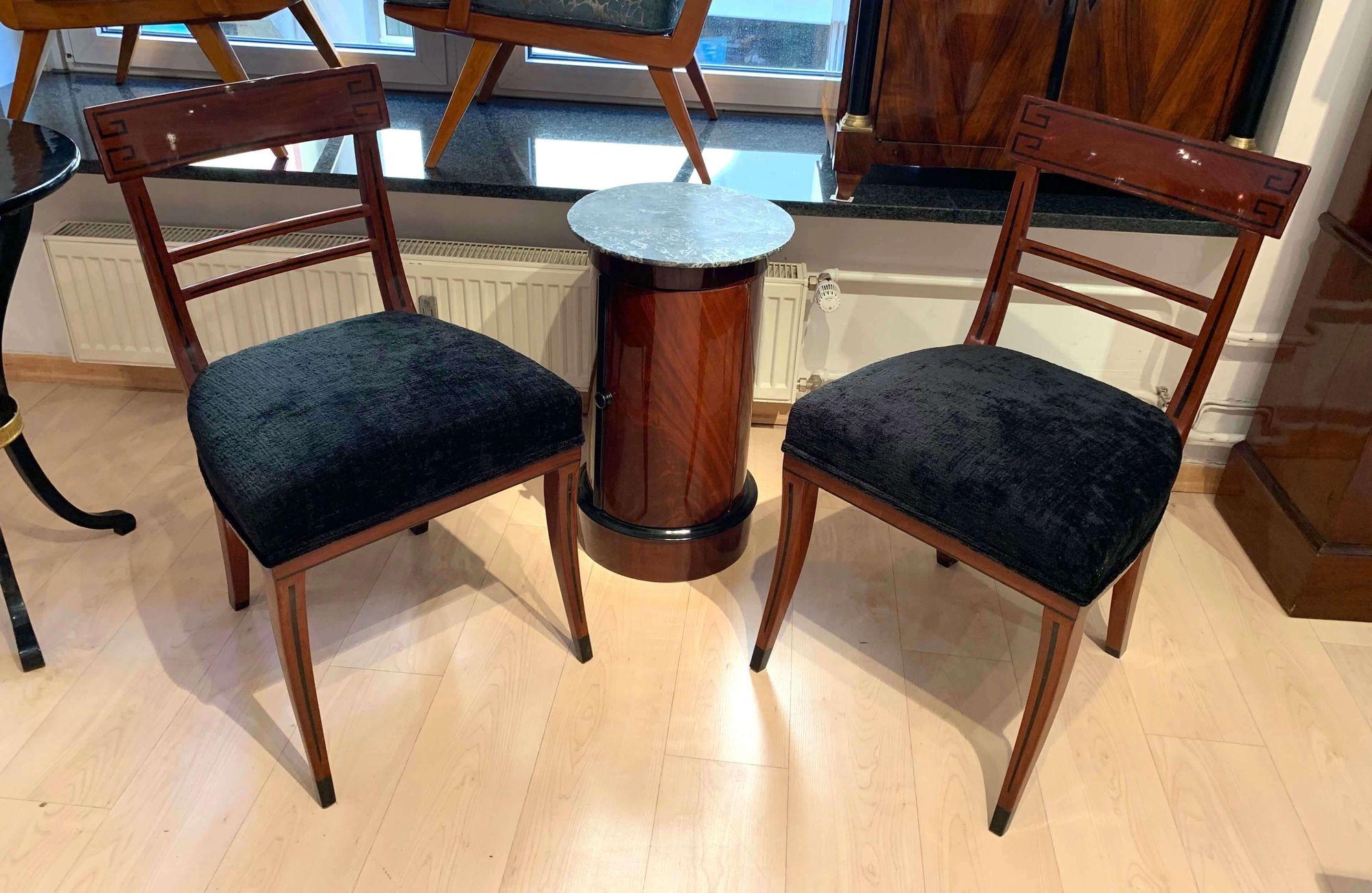Biedermeier Side Chair, Mahogany, Ebony Inlays, Black Velvet, Austria circa 1820 For Sale 8