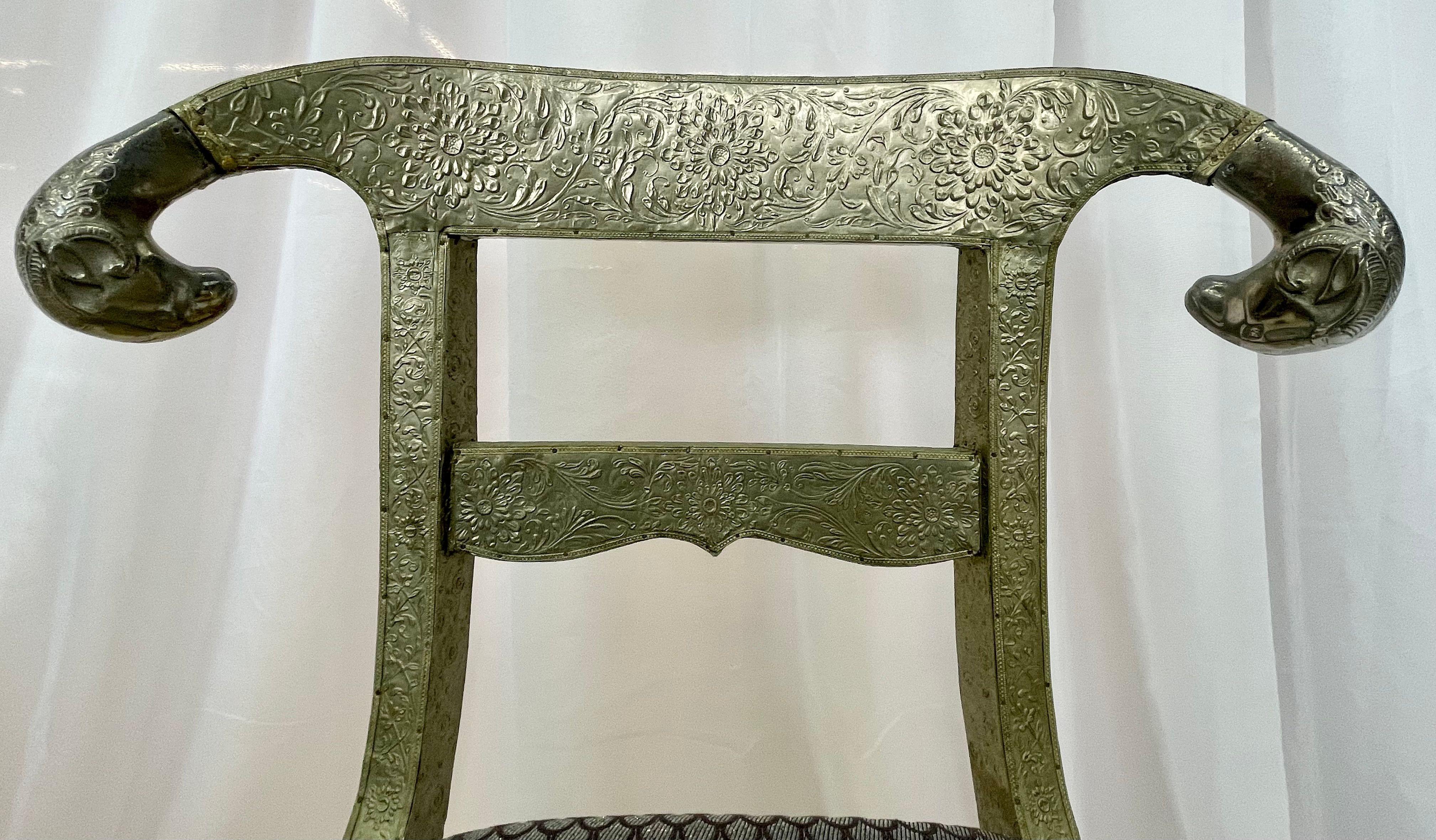 Pair of Neoclassical Side Chairs, Wrapped Metal, Rams Heads, European, Gustavian For Sale 7